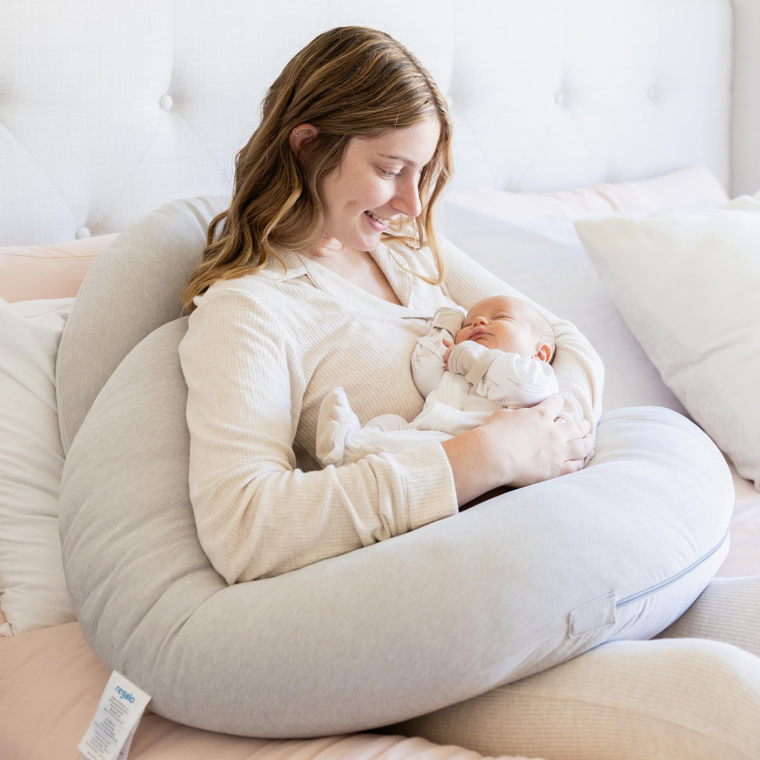 Regalo Premium Ultra Soft Pregnancy Postpartum Pillows for Sleeping, Feeding, C Shaped Full Body Maternity Pillow with Removable Cover, Back, HIPS, Belly Support - Grey