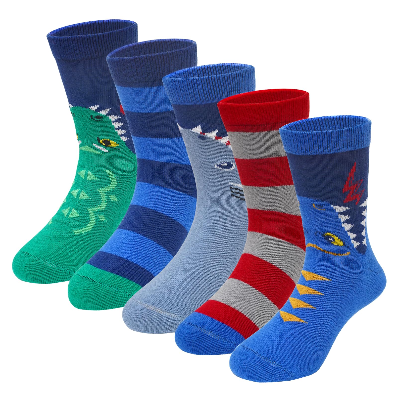 LOFIR Kinder Socken Jungen Kindersocken: Lustige Baumwolle Strümpfe für Kinder Bunt Dinosaurier Tiere Motiv Ohne Naht Socken für Schulkind Geburtstag Geschenke 23-38 5 Paare