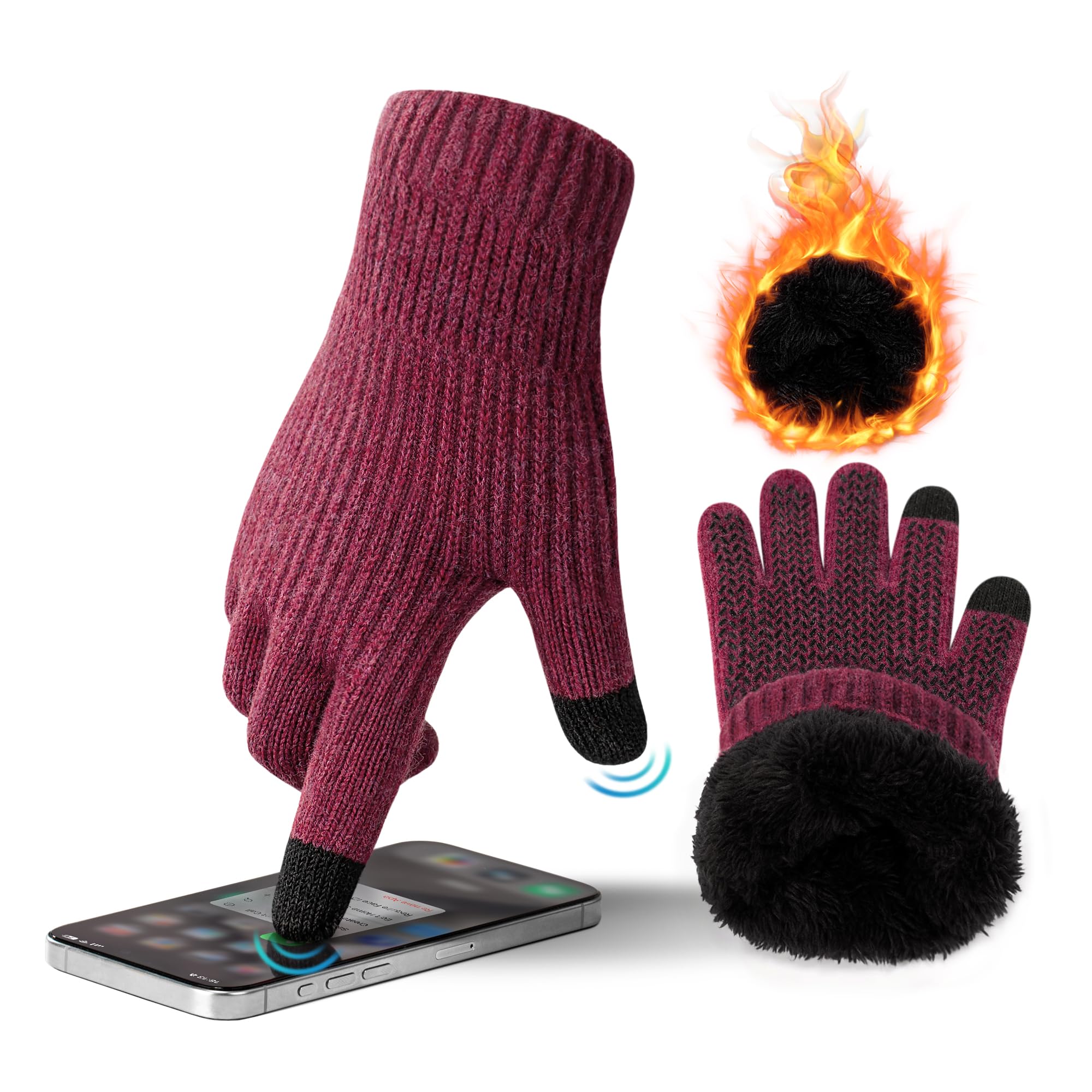 ineepor Guanti Invernali Uomo Donna Guanti Touch Screen Doppi Guanti In Lana Fodera In Pile Termici Antiscivolo Corsa Neve Guida Ciclismo Sportivi