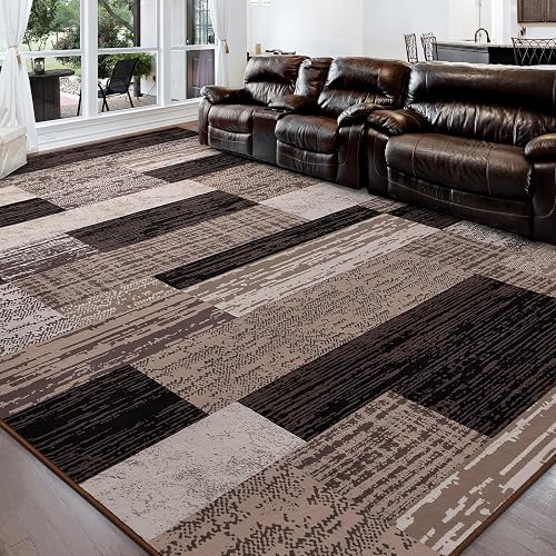 FlyDOIT Rockwood 4x6 Geometric Patchwork Rug (Chocolate)