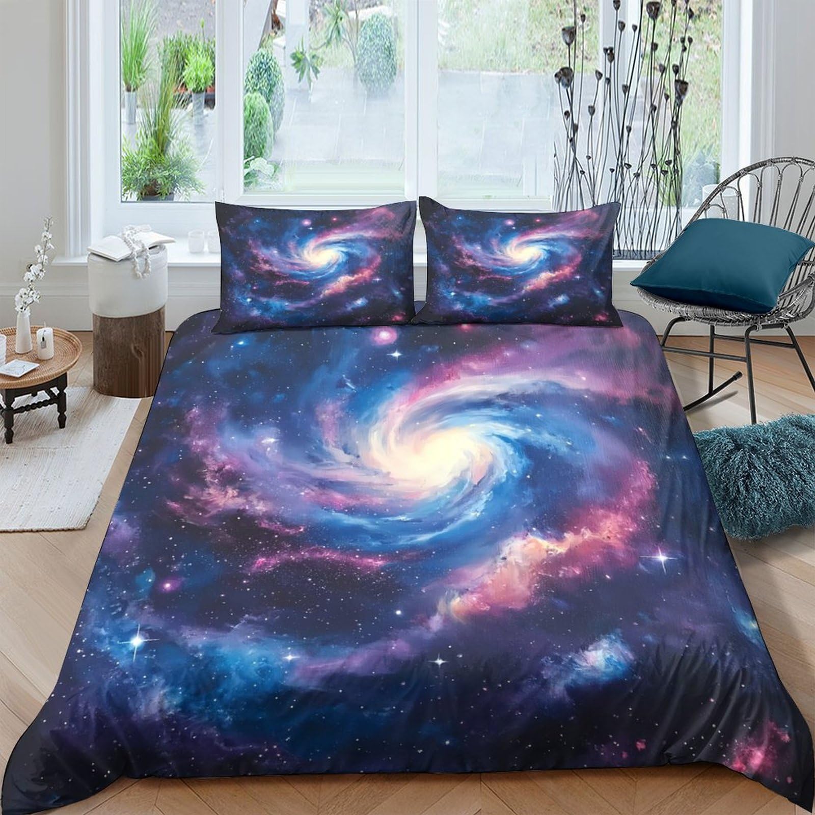 Unrxjzlvm Style-1 Galaxy Spiral Bedding Set Microfiber Teens Dorm Room