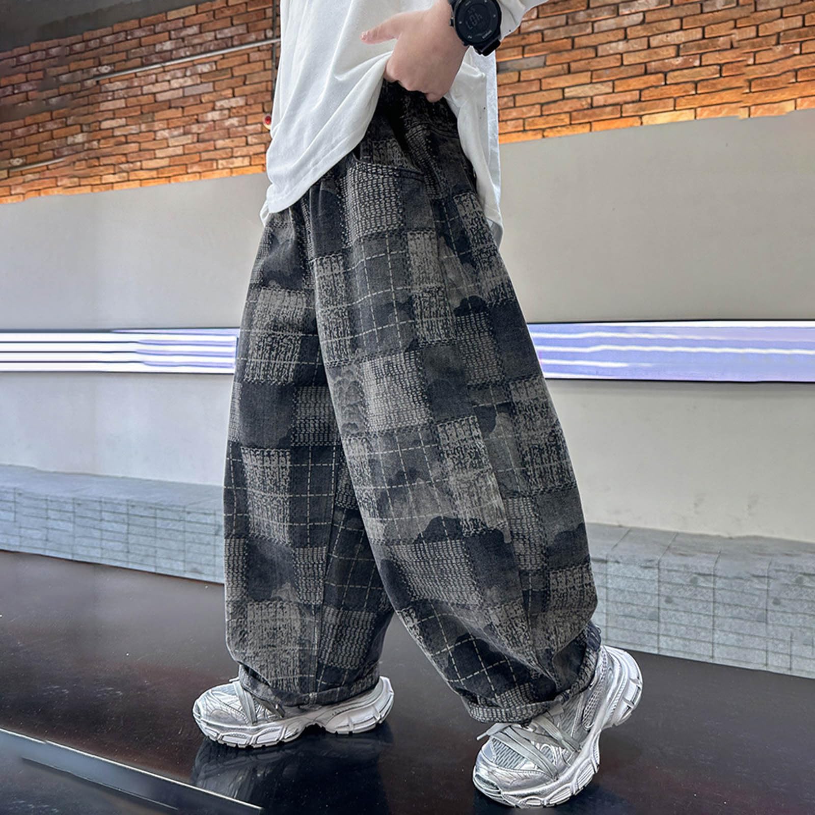Genérico Vaqueros Elasticos Niño Pantalones Cargo Baggy Jeans Holgados