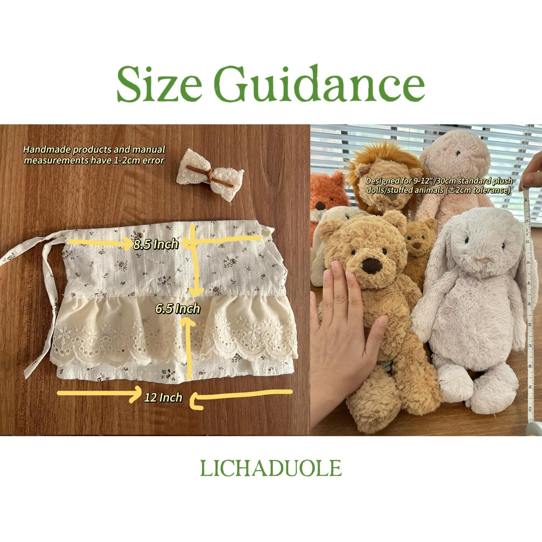 Kleidungsset nur für Plüschtiere (30cm Kleidung teddybär) Blaue Strickjacke Blumenkleid Spitzenclip,Passend für 28cm Hoppie Hase mit Schlappohren Honey Teddybär(Teddybär Nicht enthalten)