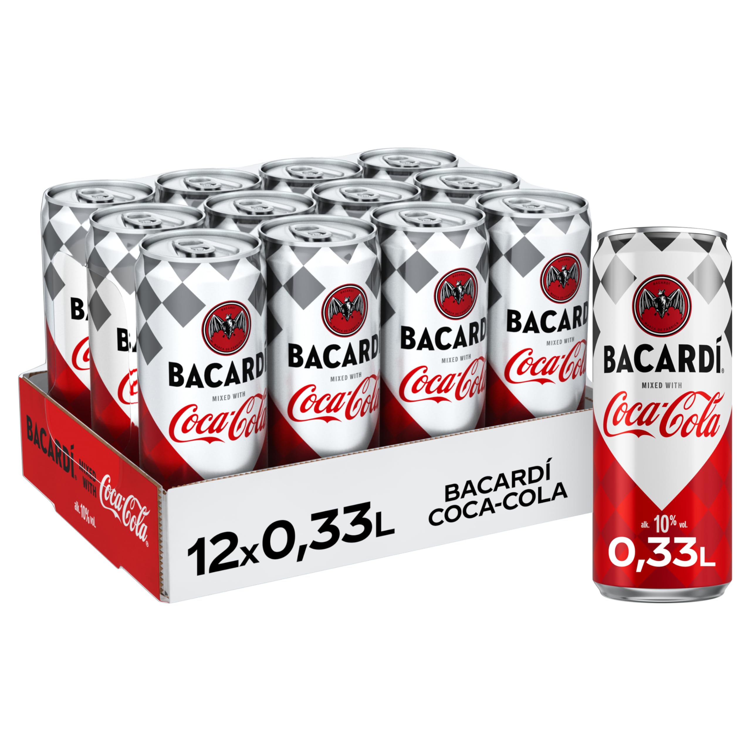 Bacardí Coca-Cola - alkoholhaltiges Mixgetränk (10% Vol) mit perfekter Mischung aus Bacardí Rum und erfrischender Coca-Cola - in stylischen Einweg Dosen (12 x 330ml)
