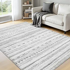 4x6 Area Rugs for Living Room Machine Washable Rug Distressed Indoor Carpet Neutral Moroccan Boho Rug Ultra Soft Area Rug for Bedroom Dining Room Playroom Office, Black