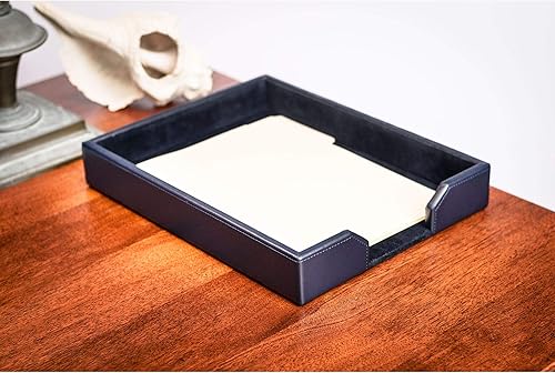 Miniatura 2 de DACASSO Bandeja de cuero regenerado para cartas de escritorio, soporte de cartas de lujo y organizador de papel para escritorio, organización de