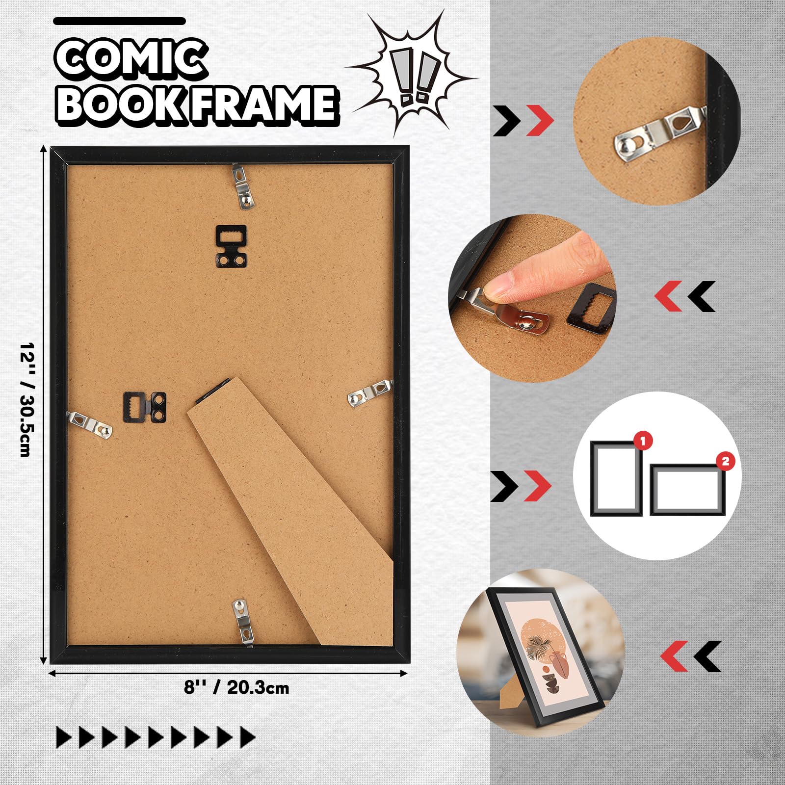 Geetery Paquete de 8 marcos de cómics con protección UV, alfombrilla gris