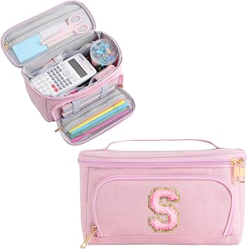 YOOLIFE Initial Pencil Case Back to School Supplies Pencil Pouch Cute Portable Gift for Office School Teen Girl Women 11 12 13 14 Year Old Girl Gifts Aesthetic Pencil Case Pencil Pouch Pink S