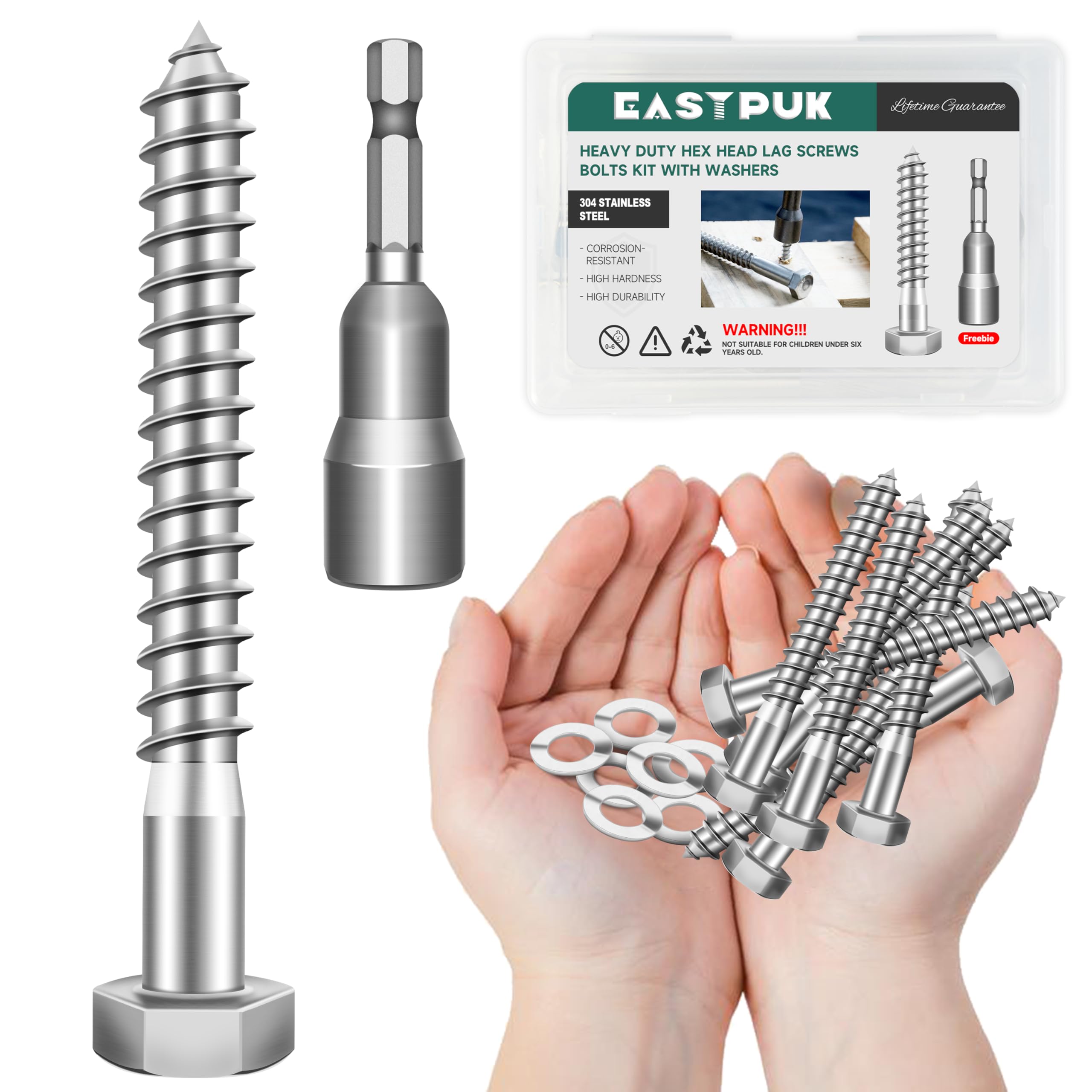 Stainless Steel Lag Screws - 8 Pack, 3/8" x 4" -22