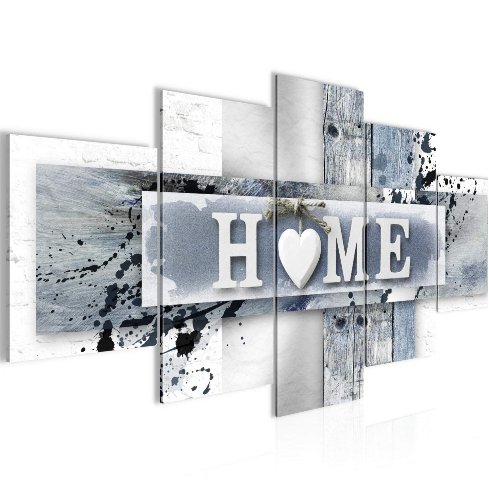 Runa Art C - Wall Pictures Home Heart 200 X 100 M 5 Parts Xxl Wall Art Non-Woven Anvas Blue 504551