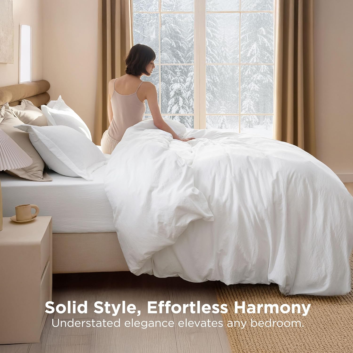 Bedsure Removable Cover with Comforter Duvet Insert Queen - 5 Pieces White Prewashed Soft Bedding Set for All Seasons Use, Includes 1 Duvet Cover, 1 Comforter, 1 Fitted Sheet, 2 Pillow Shams