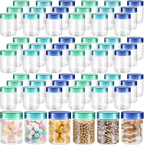 Miniatura 8 de Sliner 60 tarros de plástico de 8 onzas con tapas, recipientes de almacenamiento redondos transparentes a prueba de fugas, tarros de plástico vacíos