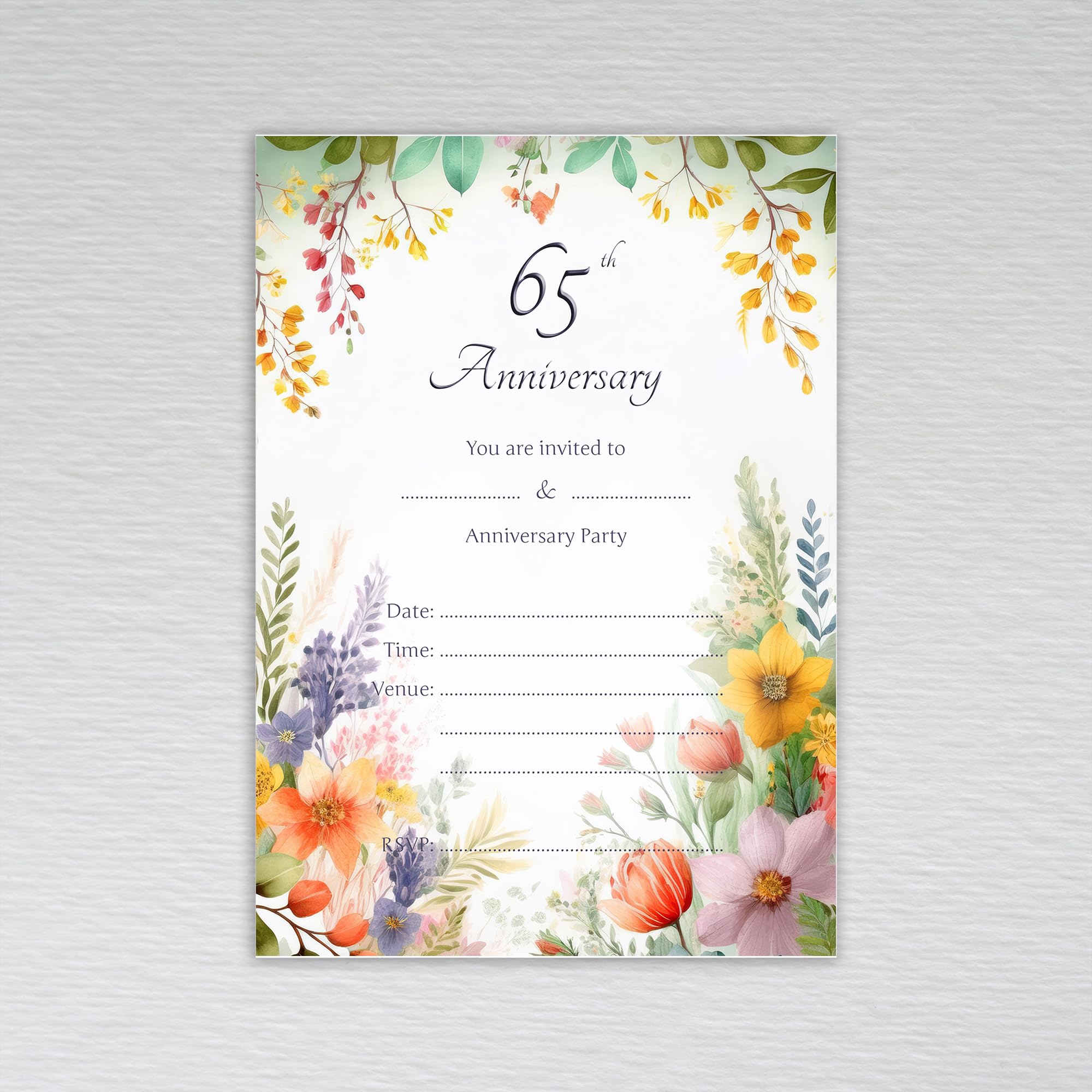 Webspectations Pack of 65th Wedding Anniversary Party Invitations: Vibrant Wildflower 65th Anniversary Invites (Pack of 20 without Envelopes)