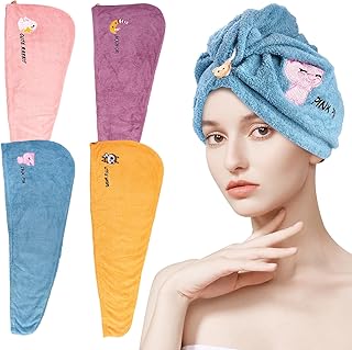 4 Piezas Superabsorbente y Secado Rápido Toalla Microfibra Pelo, 65 x 25 cm Turbante de Secado Rápido con Botones, Toalla ...