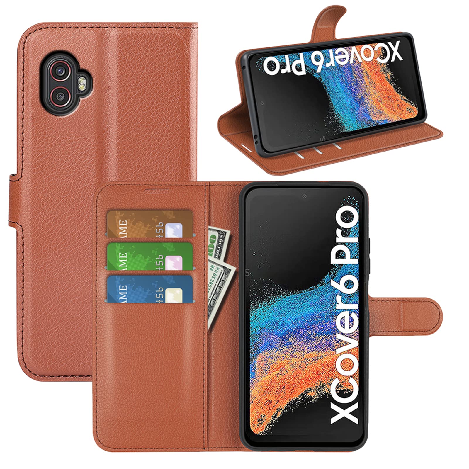 Flip Case for XCover 6 Pro Samsung Galaxy XCover6 Pro G736 2022 Wallet PU Leather Magnetic Protective Cellphone Case Folio Book Cover with Stand (