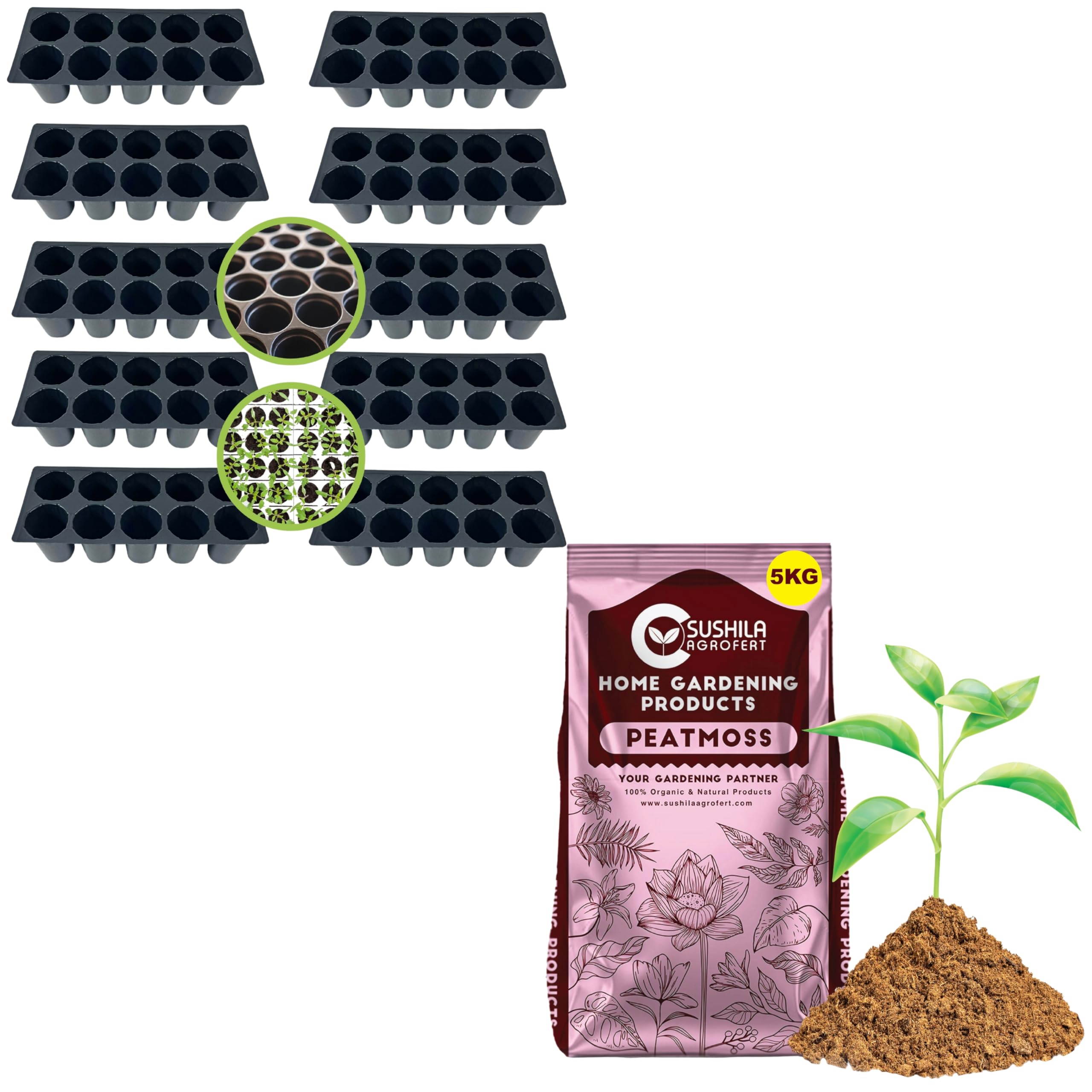 SUSHILA AGROFERT Plastic 10 Cavity Big Size Seed Germination Tray... Black and Peat Moss for Gardening 5Kg Powder Sphagnum Moss Best Plant Growth Media Potting Mixture-image-21