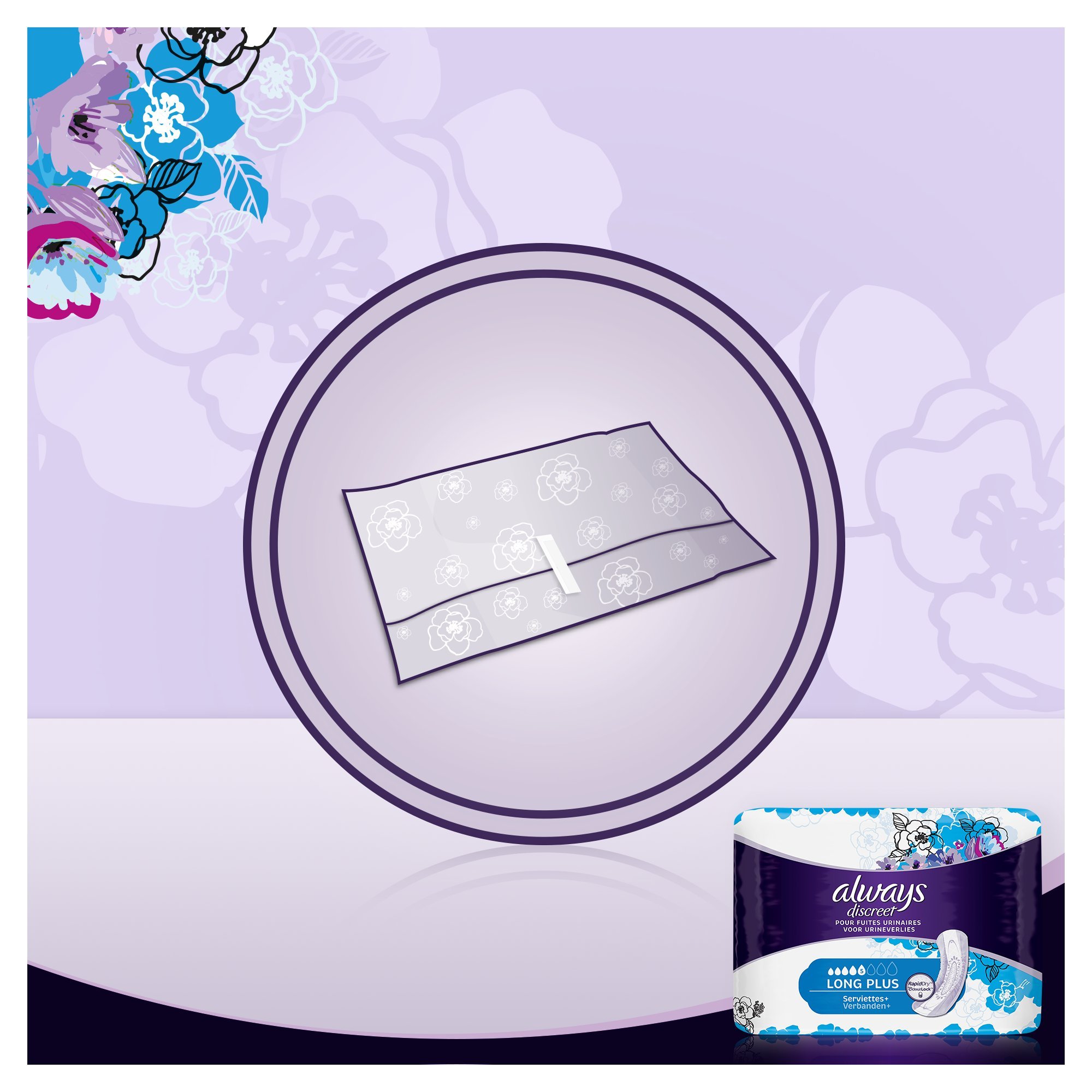 Always Discreet. Compresas largas plus para adultos (incontinencia urinaria), Pack de 2 x 8 unidades