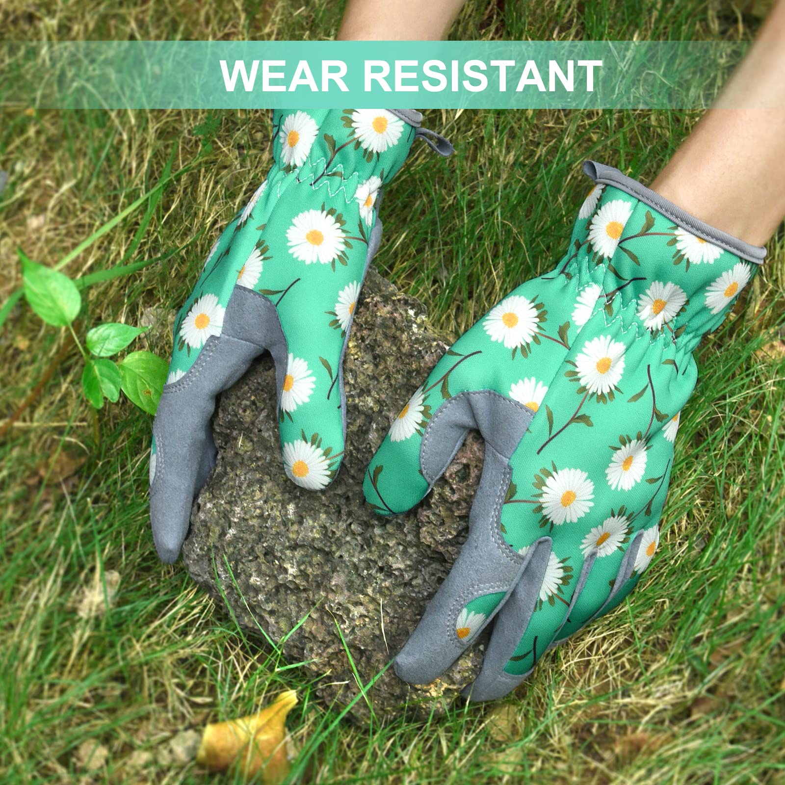 Guantes de jardinería para mujer, guantes de jardín de cuero para mujer, a prueba de espinas, sin puñaladas para excavar, plantar, podar (M, verde)