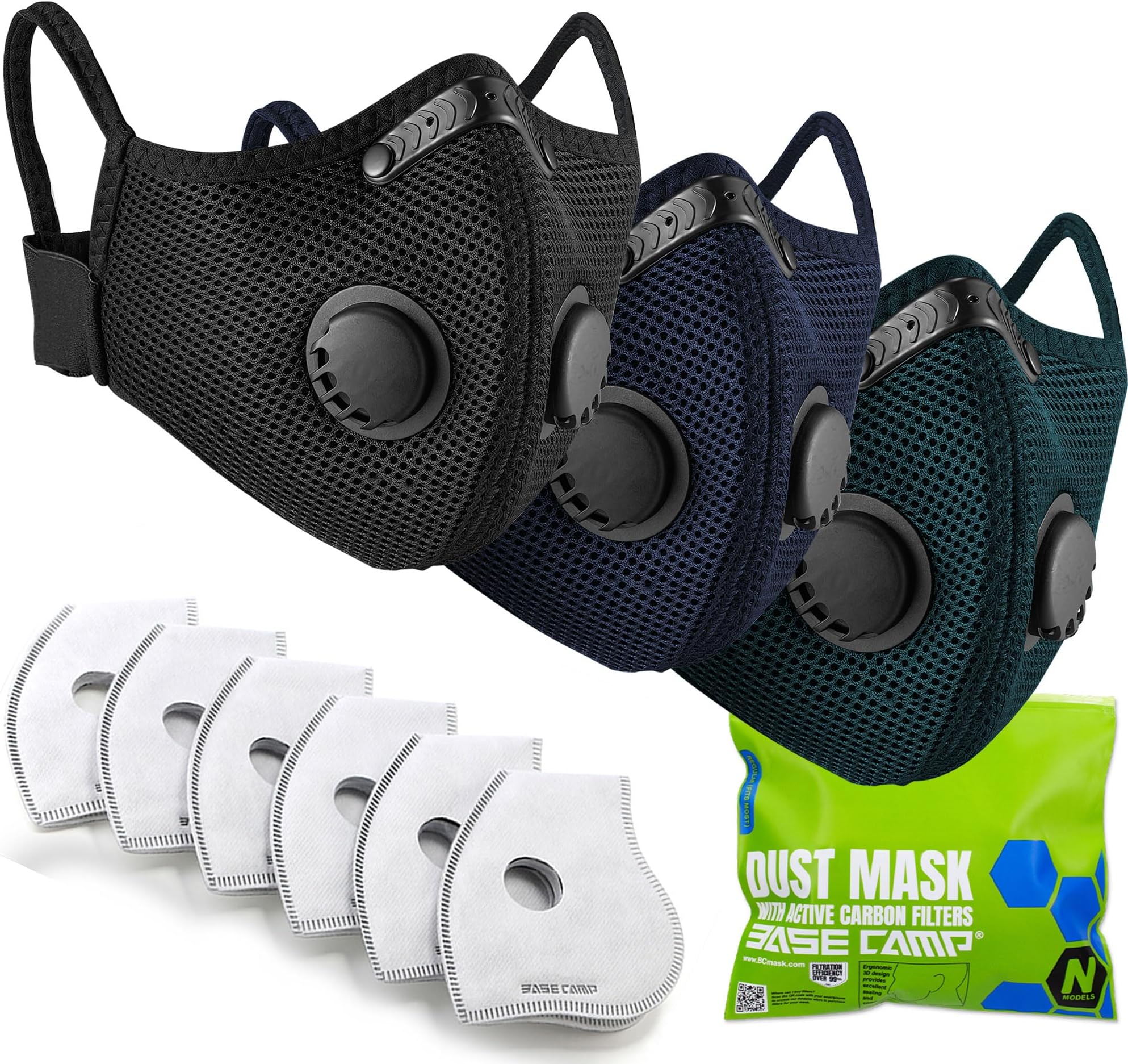 BASE CAMP Upgrade M Plus Dust Mask, Reusable Respirator Mask for Woodworking, Face Protection with 99.9% Effective Carbon Filters for Construction, Landscaping, Sanding, Painting, Pollution