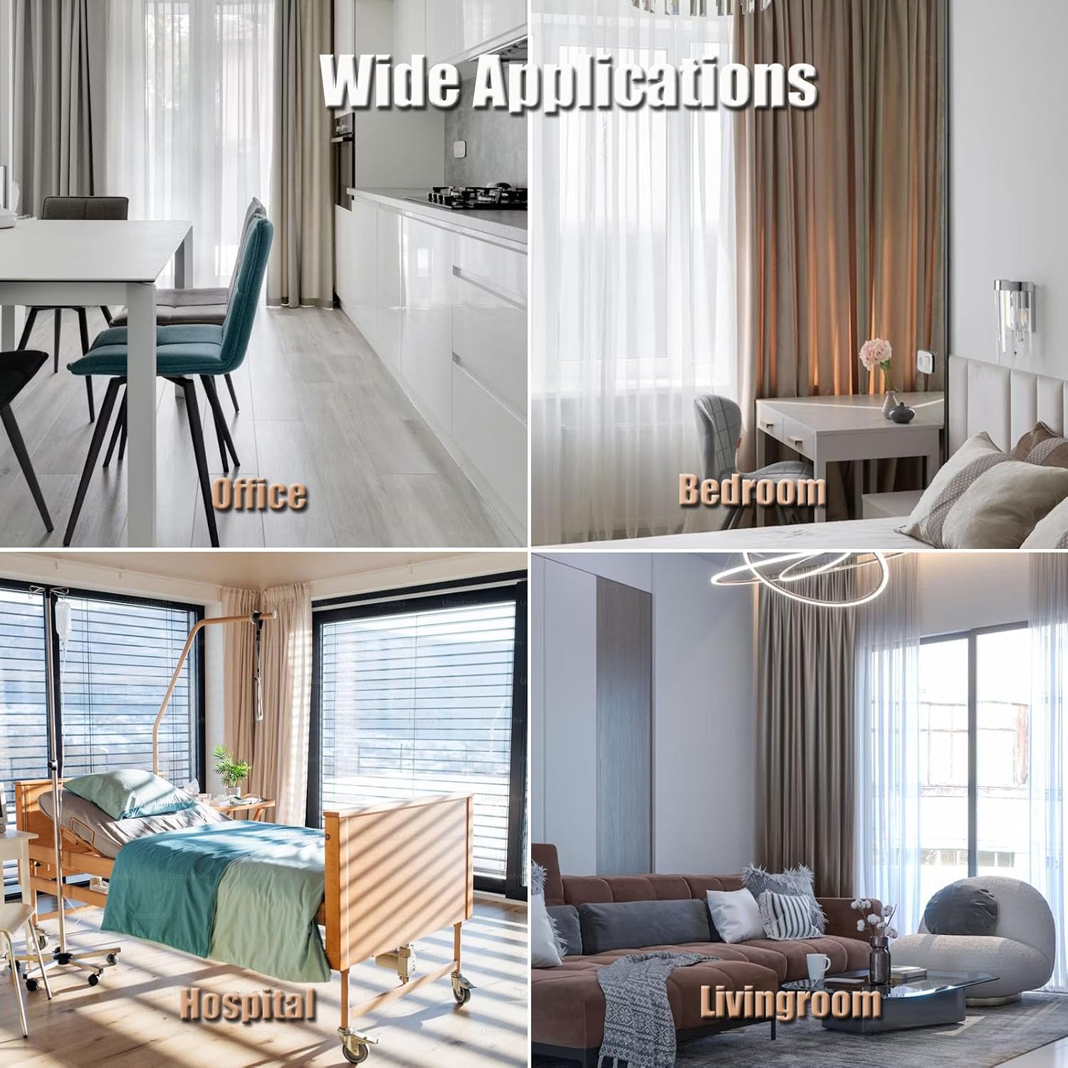 Double Curtain Track Rod Window Wall Ceiling Mount Drapery Rod Aluminum Alloy Silent Dual Rail with Round Finials Gray 2m(6.6ft)