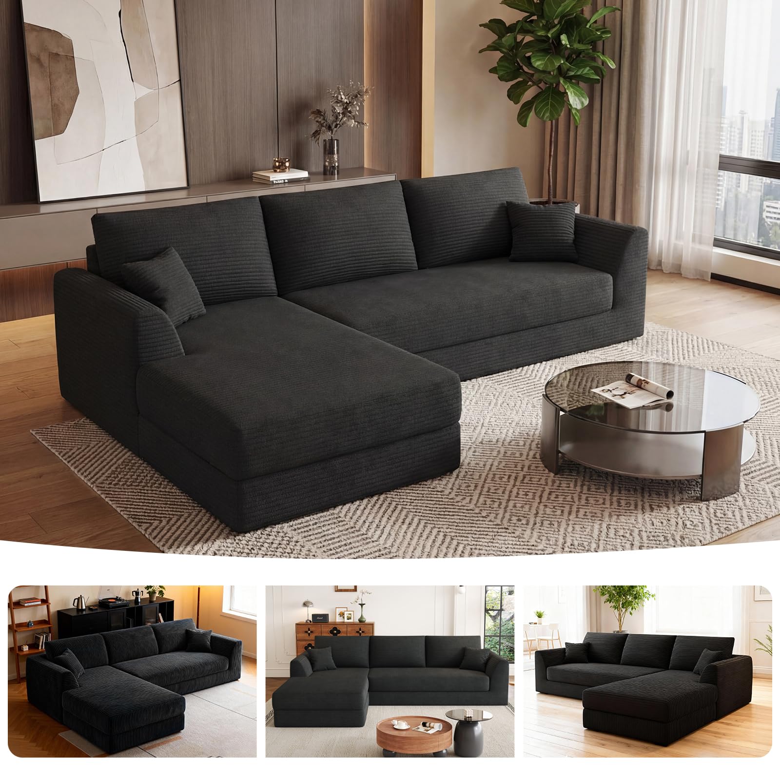 106 Reversible Modular Sectional Sofa Sectional Couches for Living Room with Left or Right Chaise Boneless Couch Modern