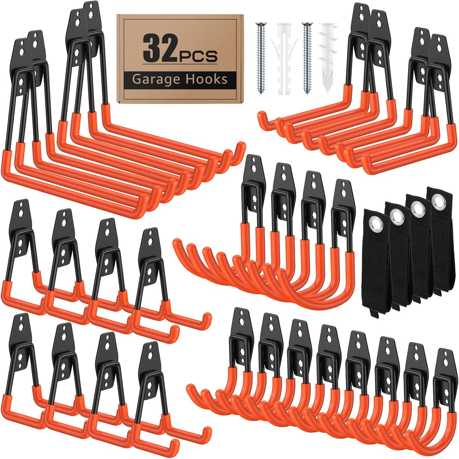 32 Pack Utility Steel Wall Mount Heavy Duty Garage Hooks