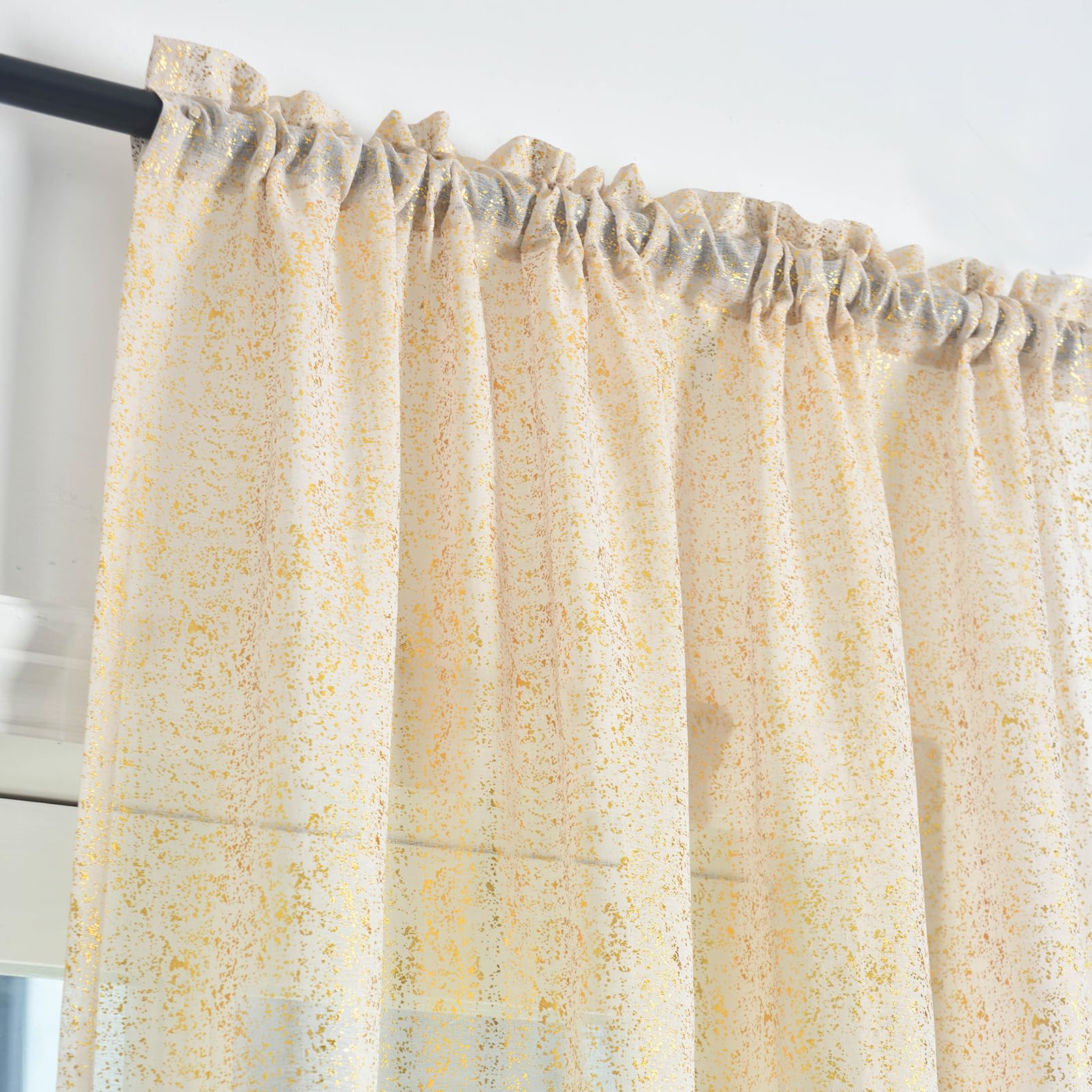 TERLYTEX Metallic Gold Sheer Curtains 96 Inches Long 2 Panels - Image 3