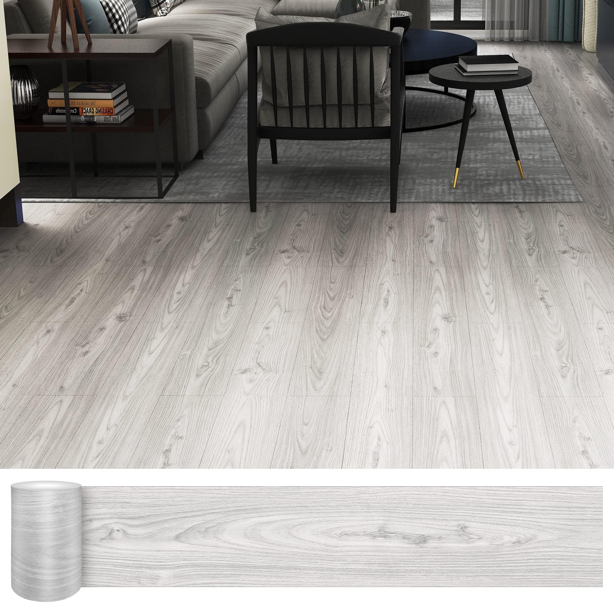 Peel and Stick Floor Tile, Waterproof Wood Grain Look Floor Tile,36" x 6", Self-Adhesive DIY Flooring Tiles for Transfer Bathroom Bedroom, Living Room, Kitchen ?12 Pack 18Sq.Ft?Wihte Washed?