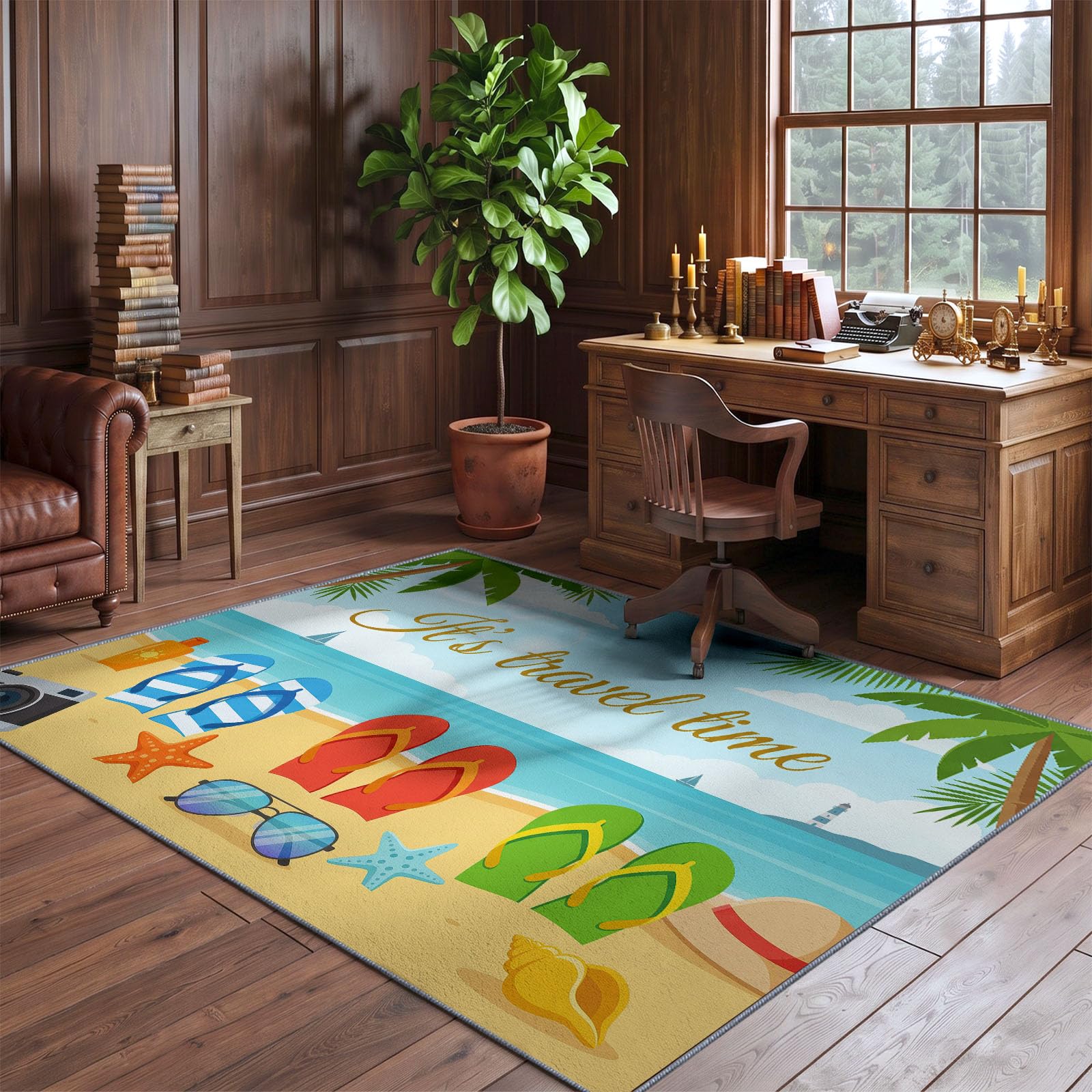Bleu Clair Tapis Salon 80 x 150 cm, Cartoon Lavable en Machine Tapis | Chambre Antidérapant, Plage Étoile De Mer Tapise Bureau Salle a Manger, Doux Poil Ras Rug, Cuisine