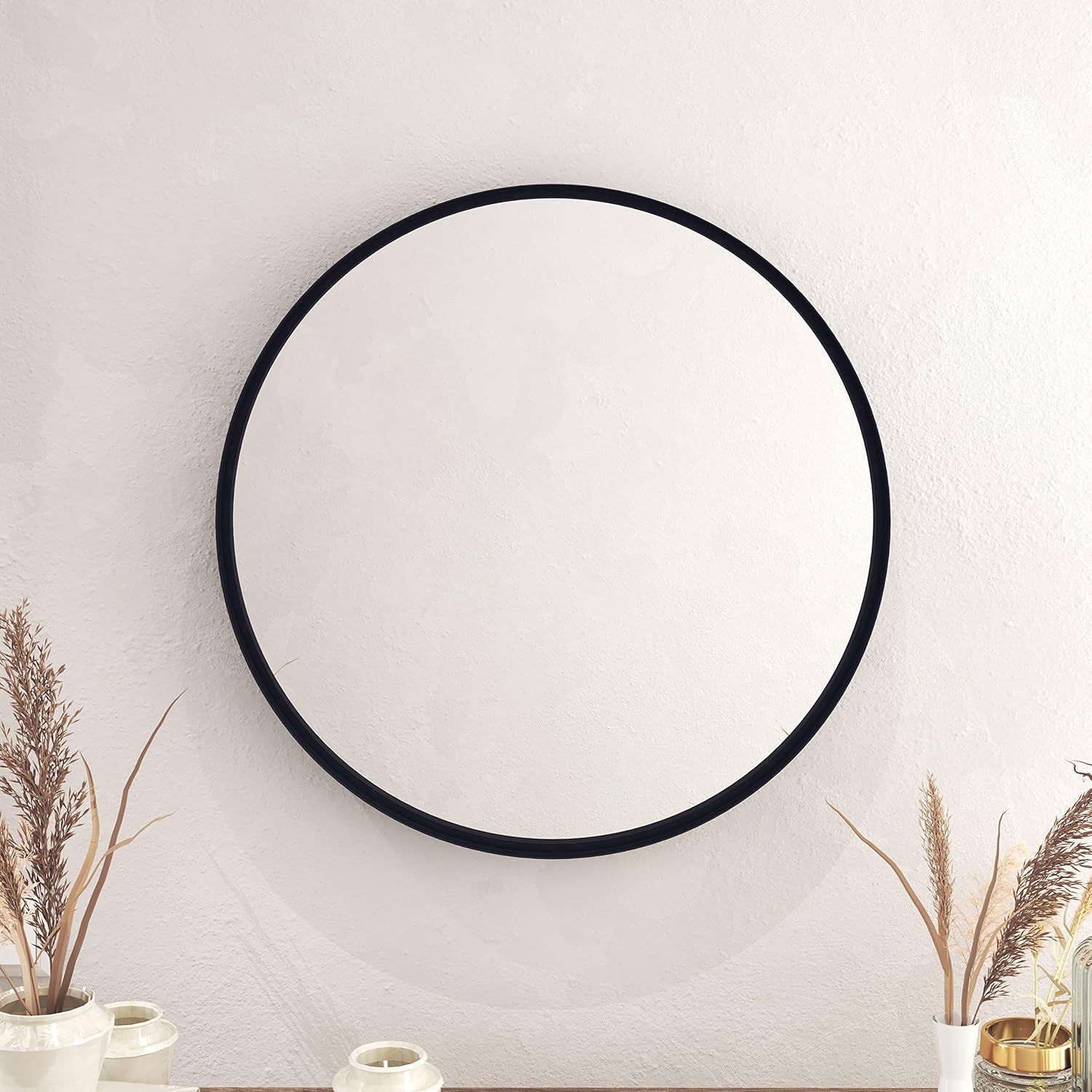HBCY Creations Large Round Mirror, Black 27.5 inch Wall Mirror for Entryway, Bathroom, Living Room and More, Modern Minimalist Mirror for Both Rustic and Boho Design and Decor