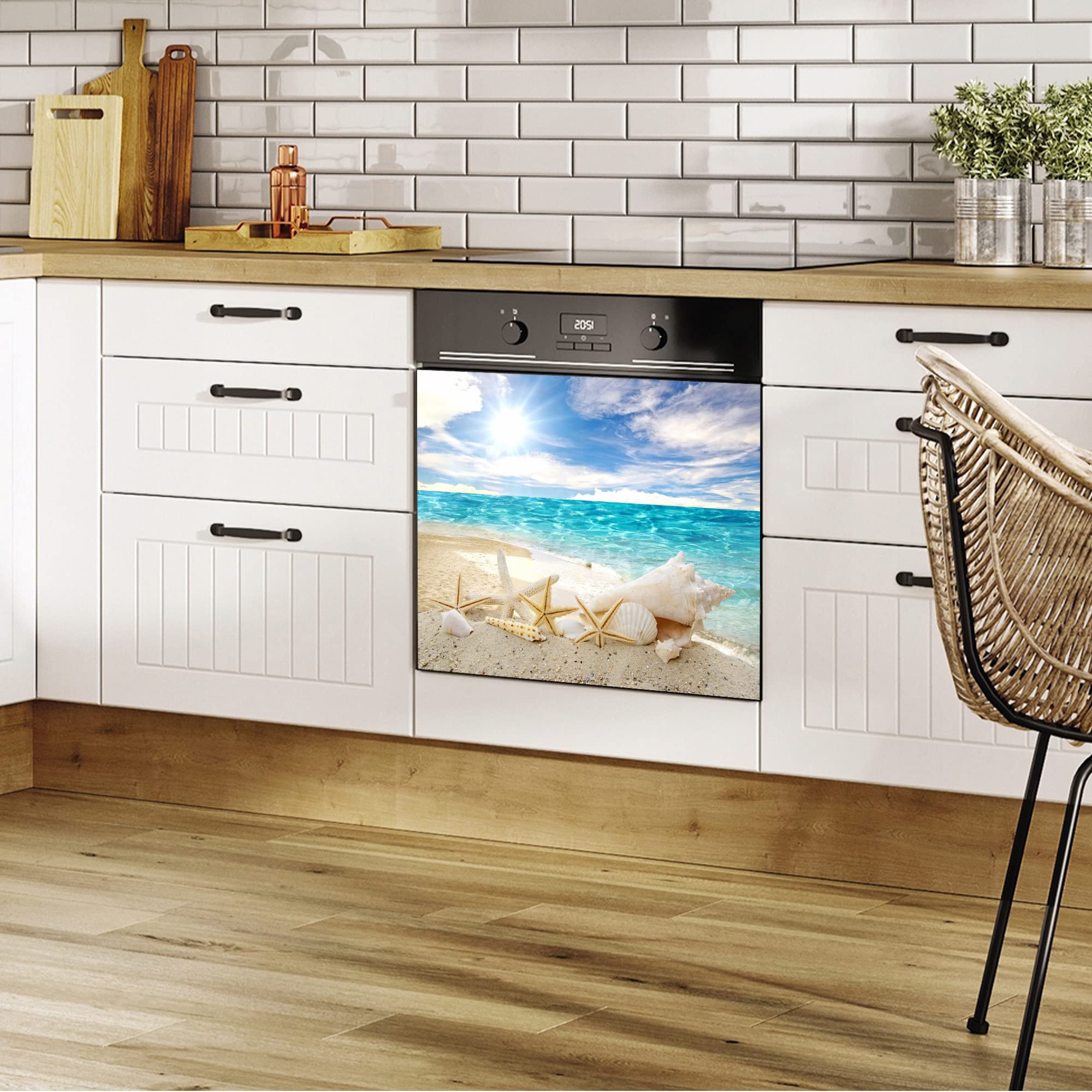 Magnetischer Kühlschrankaufkleber – Sommer, Strand & Muscheln Design | 58,42 X 66,04 Cm | Selbstklebend Für Geschirrspüler, Kühlschrank & Waschmaschine