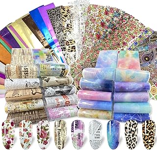 100 Sheets Nail Foil Transfer Sticker Kit, Art Decals Tips Starry Sky La...