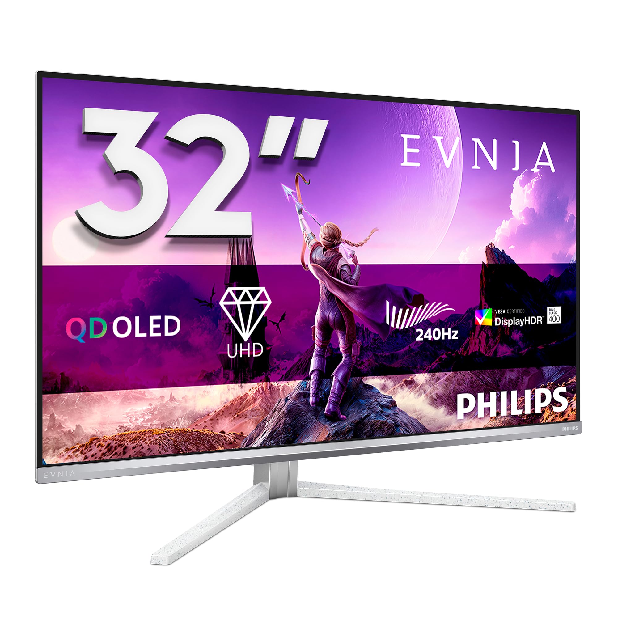 Philips Evnia 32M2N8900-32 Zoll Ultra HD OLED Gaming Monitor, 240Hz, 0.03 ms, HDR400, FreeSync Prem. Pro, G-Sync comp., Ambiglow (3840x2160, 2X HDMI 2.1, 1x DP 1.4, 1 x USB-C (90W PD)) Weiss
