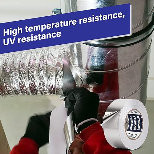 Miniatura 7 de Binyuellr Cinta de papel de aluminio  2 pulgadas x 164 pies, cinta HVAC cinta de metal plateado para conductos, cinta adhesiva resistente para