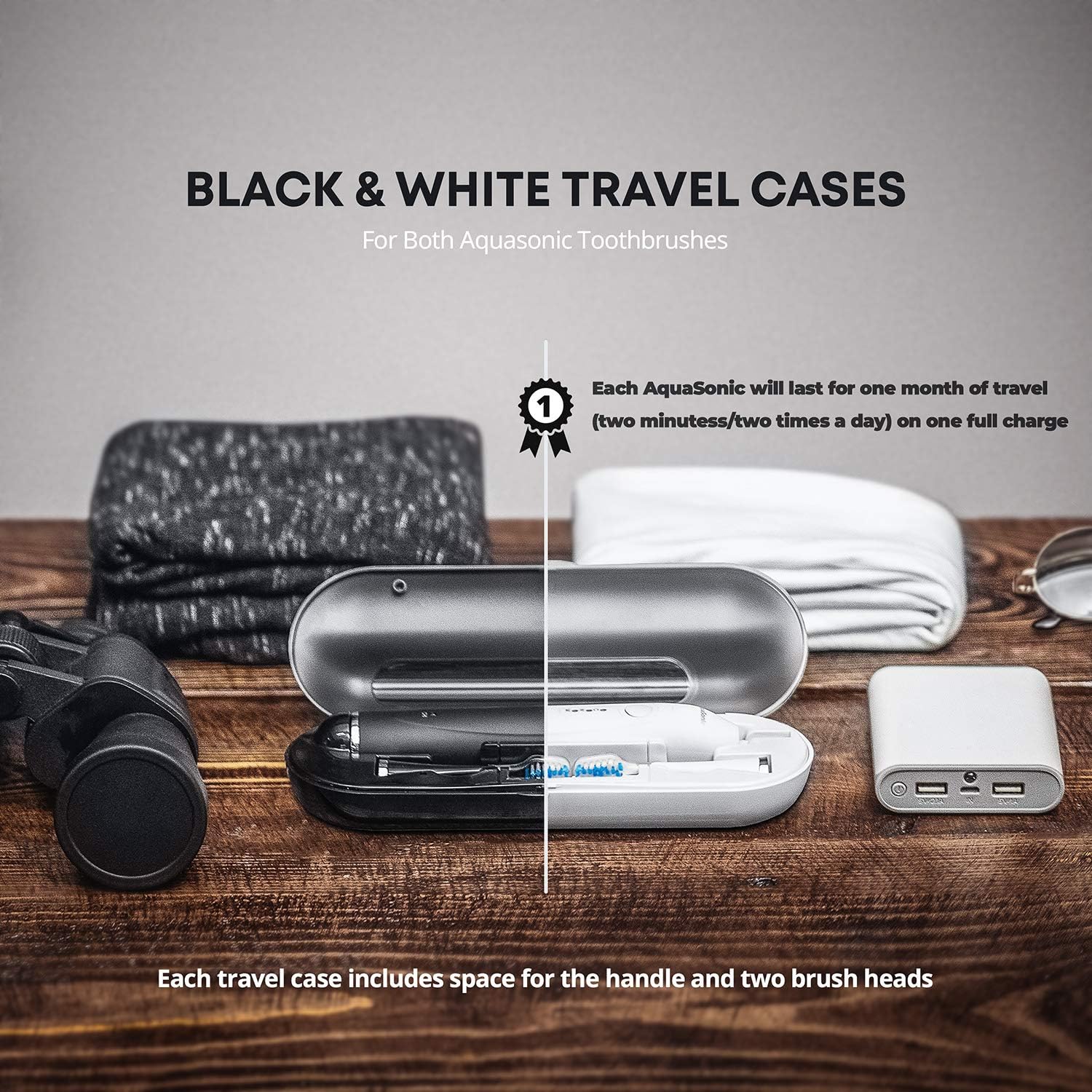 AquaSonic Duo Dual Handle Ultra Whitening 40,000 VPM Wireless Charging Electric ToothBrushes - 3 Modes with Smart Timers - 10 Dupont Brush Heads & 2 Travel Cases Included : Beauty & Personal Care