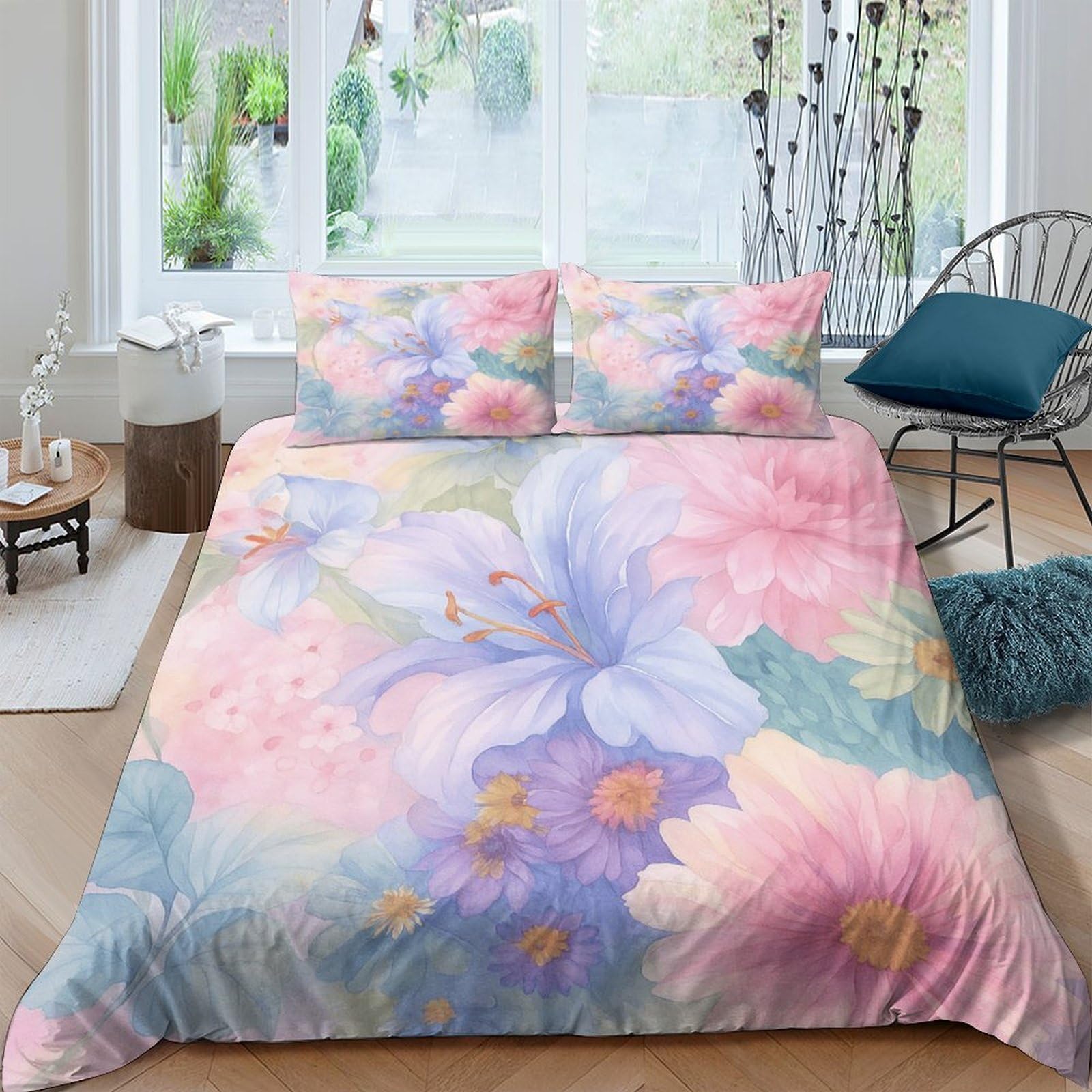 Ctjqhvkz Style-3 3D Printed Pastel Floral Fitted Sheet Microfiber Soft Bedroom Decor Watercolor Blossom Mattress Cover For Home Dorm Single（135X200cm）