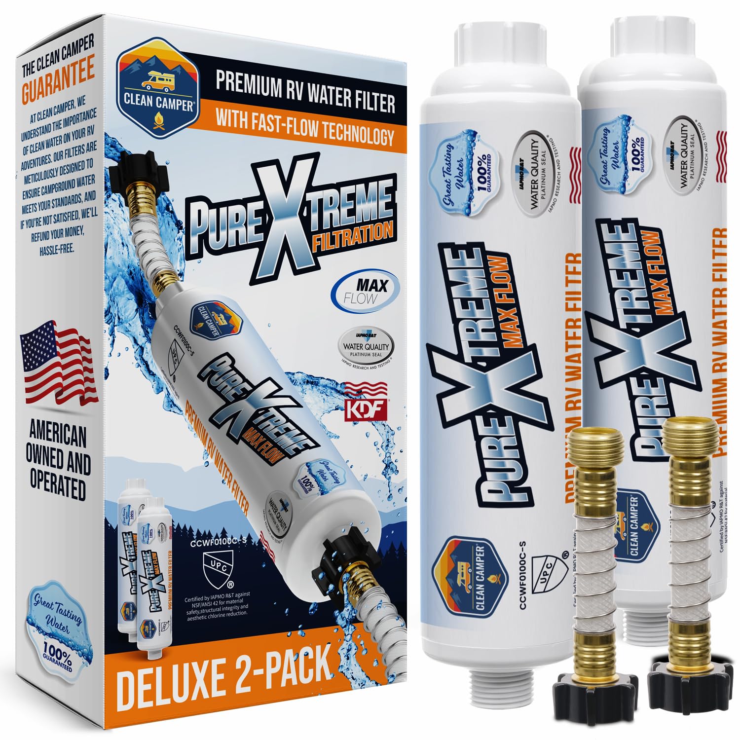 Clean Camper Filtro de agua en línea ultra premium para RV, filtración de agua activada por carbón certificado, filtra plomo, cloro, sedimentos y más, experimenta agua limpia en tu caravana, paquete
