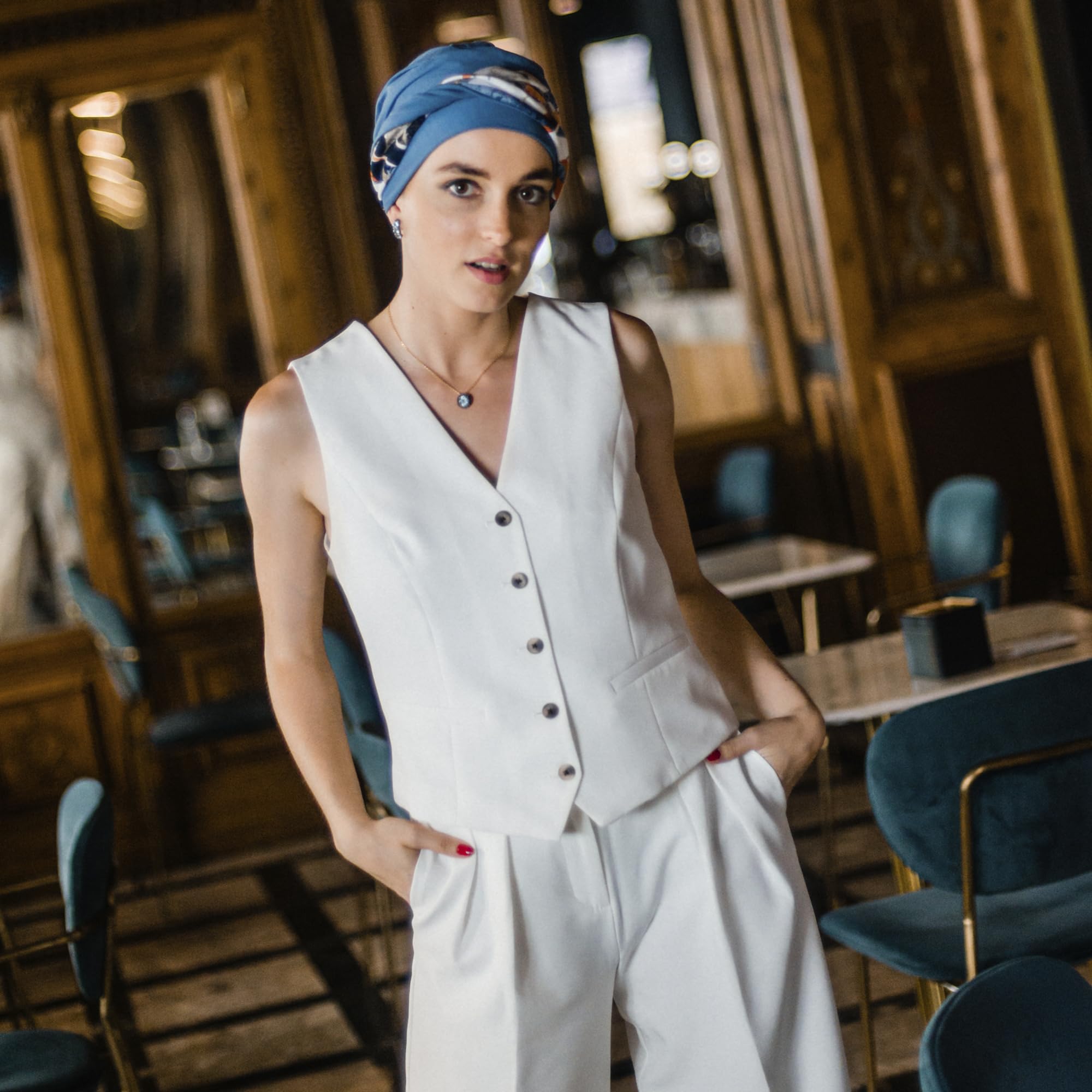 ADERANS Turbante oncológico Modelo Cosy – diseño Zahara en bambú Suave y Transpirable, Hecho a Mano en España, Especial para quimioterapia, Alopecia y Pieles sensibles
