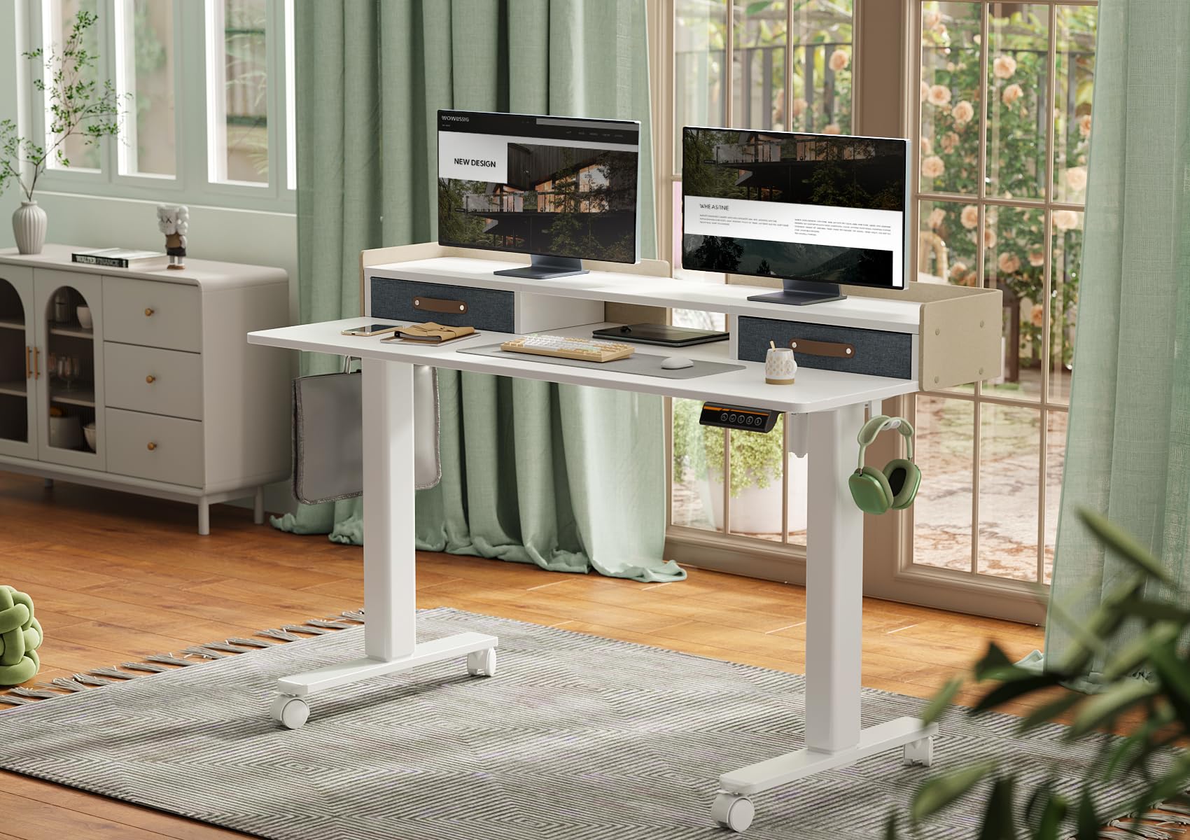 YDN Standing Desk with Drawers 55 Inch Standing Desk Adjustable Height Adjustable Electric Stand Up Sit Stand Small — view 2