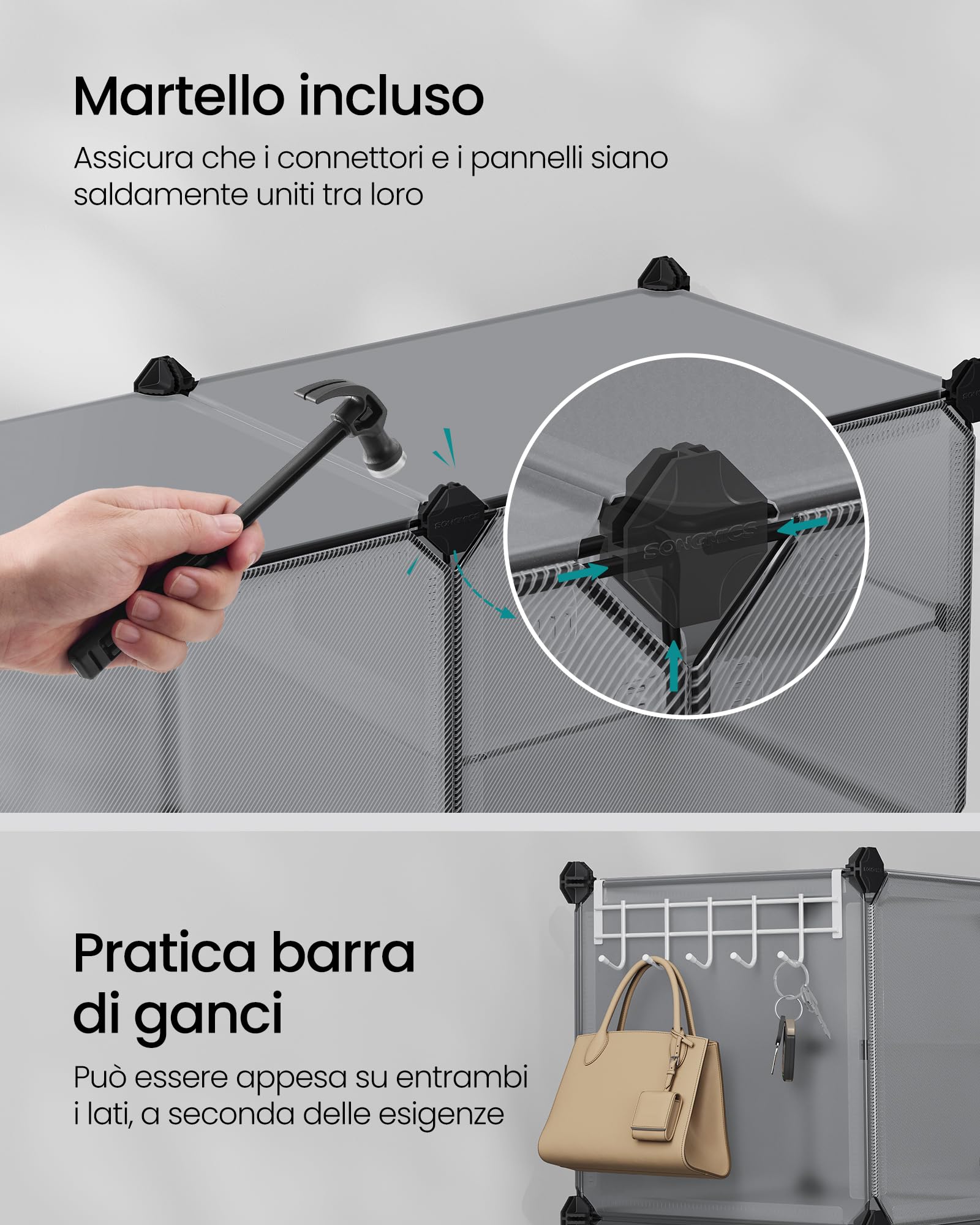 SONGMICS Scarpiera, Scaffale Modulare a 10 Scomparti per 40 Paia di Scarpe da Ingresso, con Sportelli, Telaio in Acciaio e Ripiani in Plastica, Camera da Letto, Grigio Ardesia e Trasparente LPC035G01 | 30 x 40 x 30 cm per scomparto, acciaio, plastica PP,
