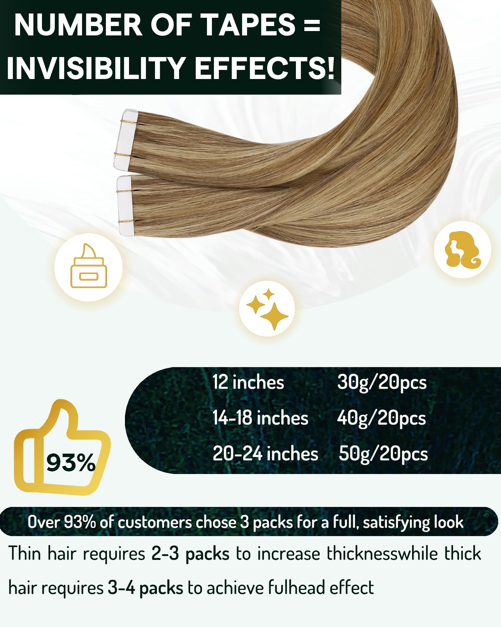 RUNATURE Extension Biadesive Capelli Veri 50cm Lunghi 50g 20Pcs #10P16