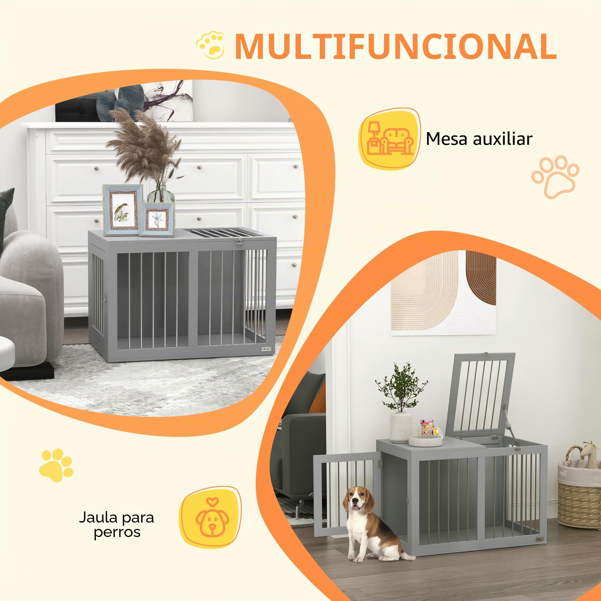 Jaula para Perros PawHut para casa, caseta para Perros, Jaula para Perros medianos, caseta para Perros con Puertas, caseta para Perros, Jaula de Transporte, Gris, 80 x 50 x 56,5 cm