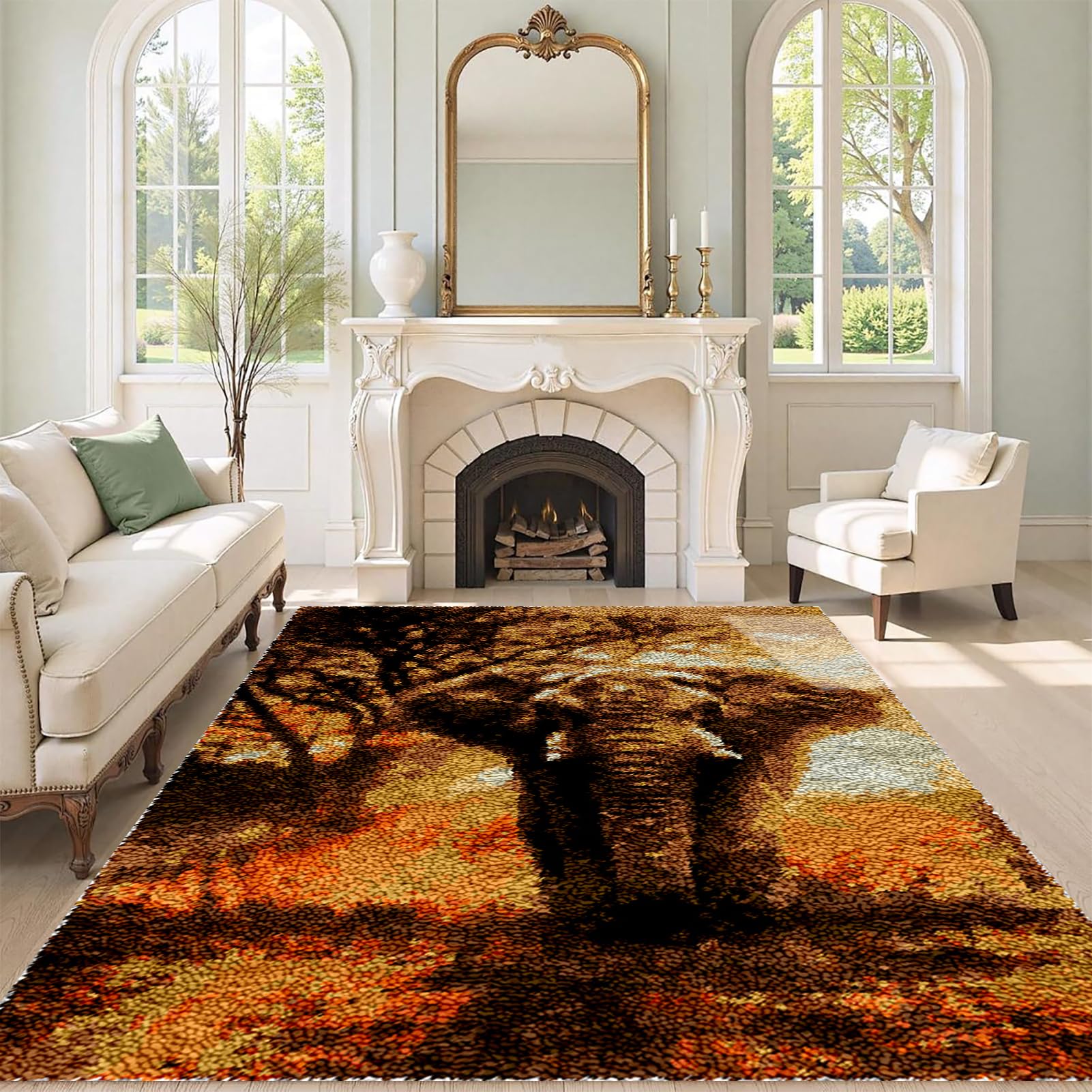 QUIYAEZY Large Latch Hook Kits for Adults, Latch Hook Rug Kits 75 x110 cm Tapestry Kits Rug for Beginners, Pre-Printed Pattern Embroidery Carpet Home Decoration, Rug Making Kit for Beginners
