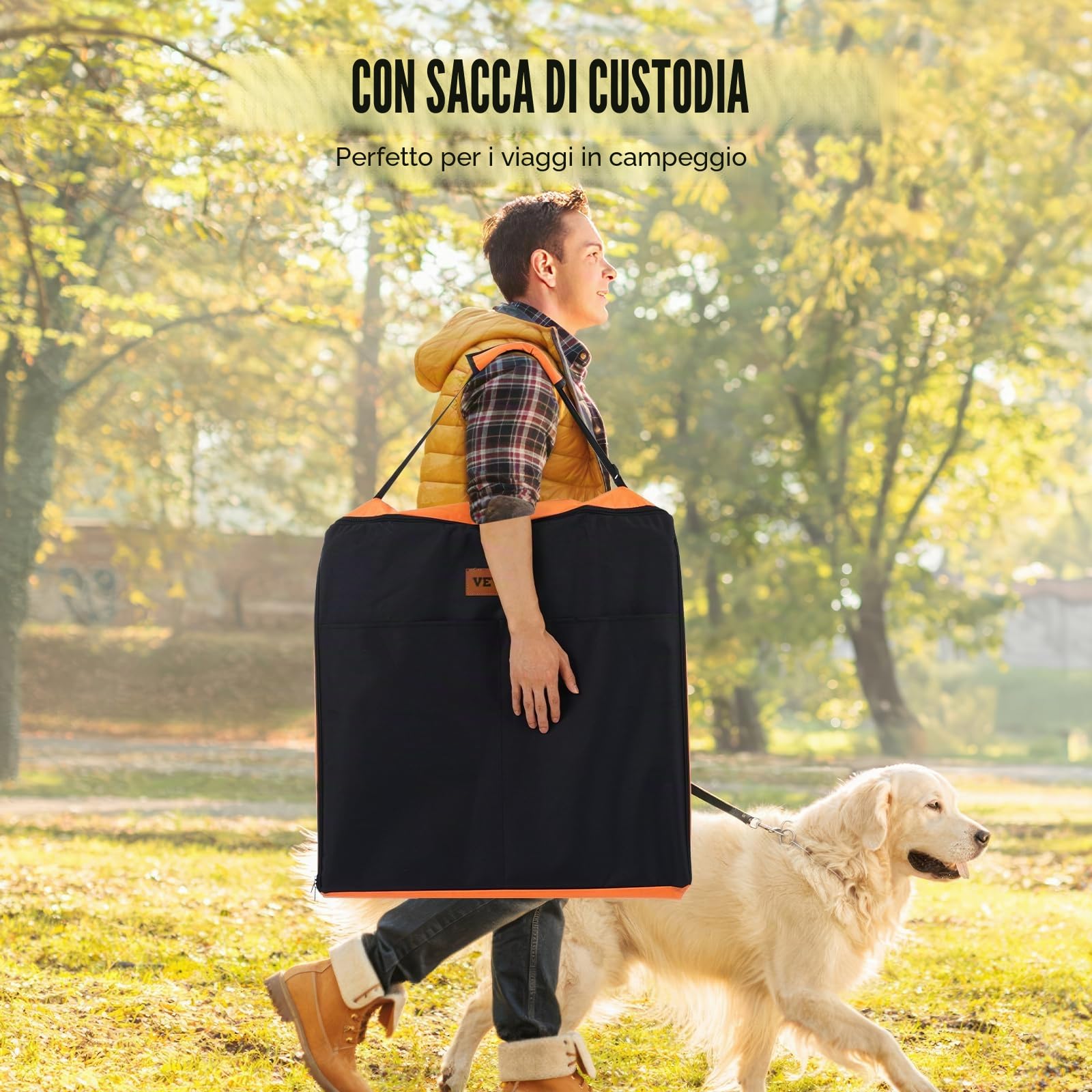 VEVOR Recinto per Cani, 8 Pezzi 610 x 610 mm Recinto per Animali Domestici per Interni Esterni con Porta, Pannelli Pieghevoli in Metallo per Esercizi per Animali Domestici, Borsa Portaoggetti, Fondo