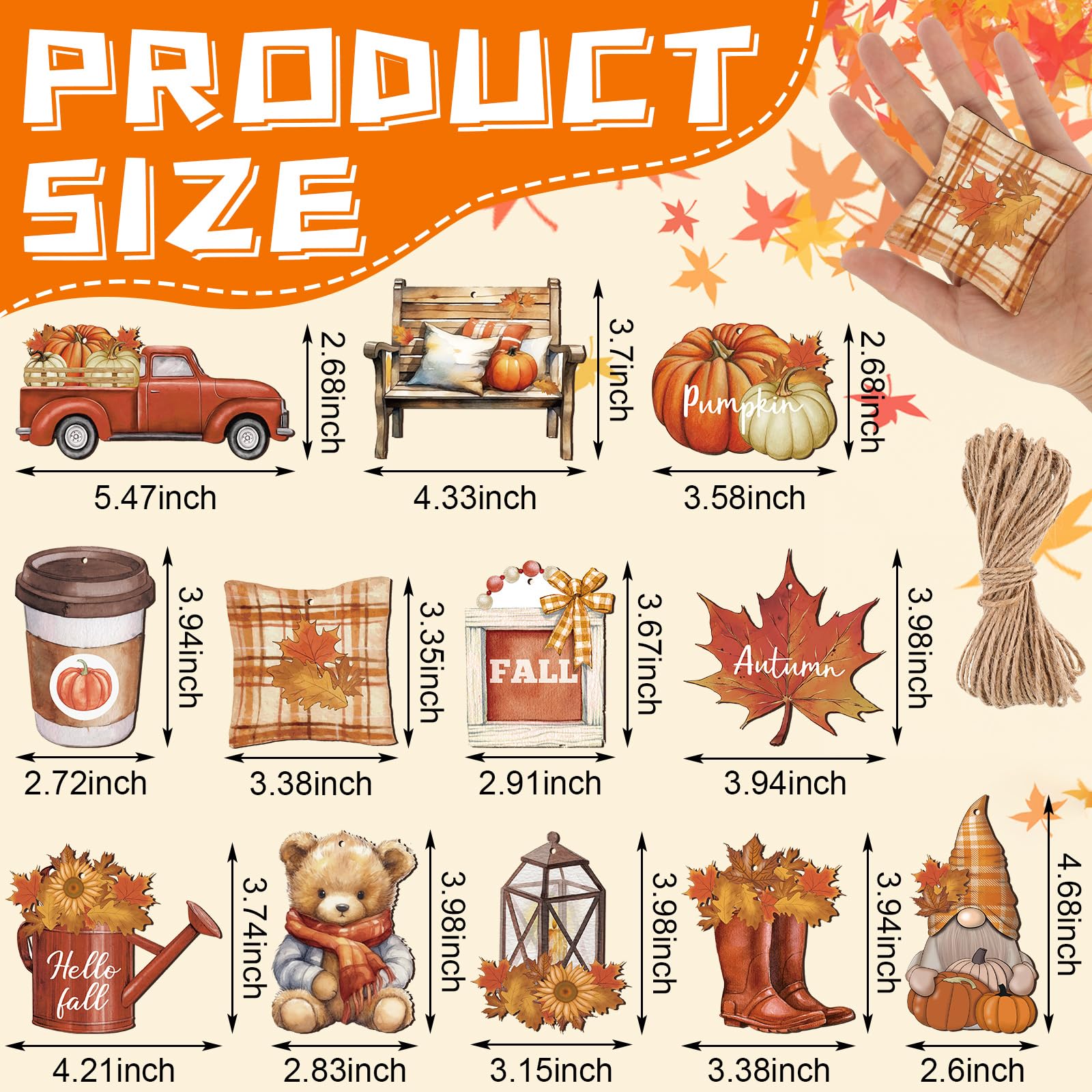 Huwena 36 Pcs Thanksgiving Wood Ornaments for Tree Maple Leaves Truck ...