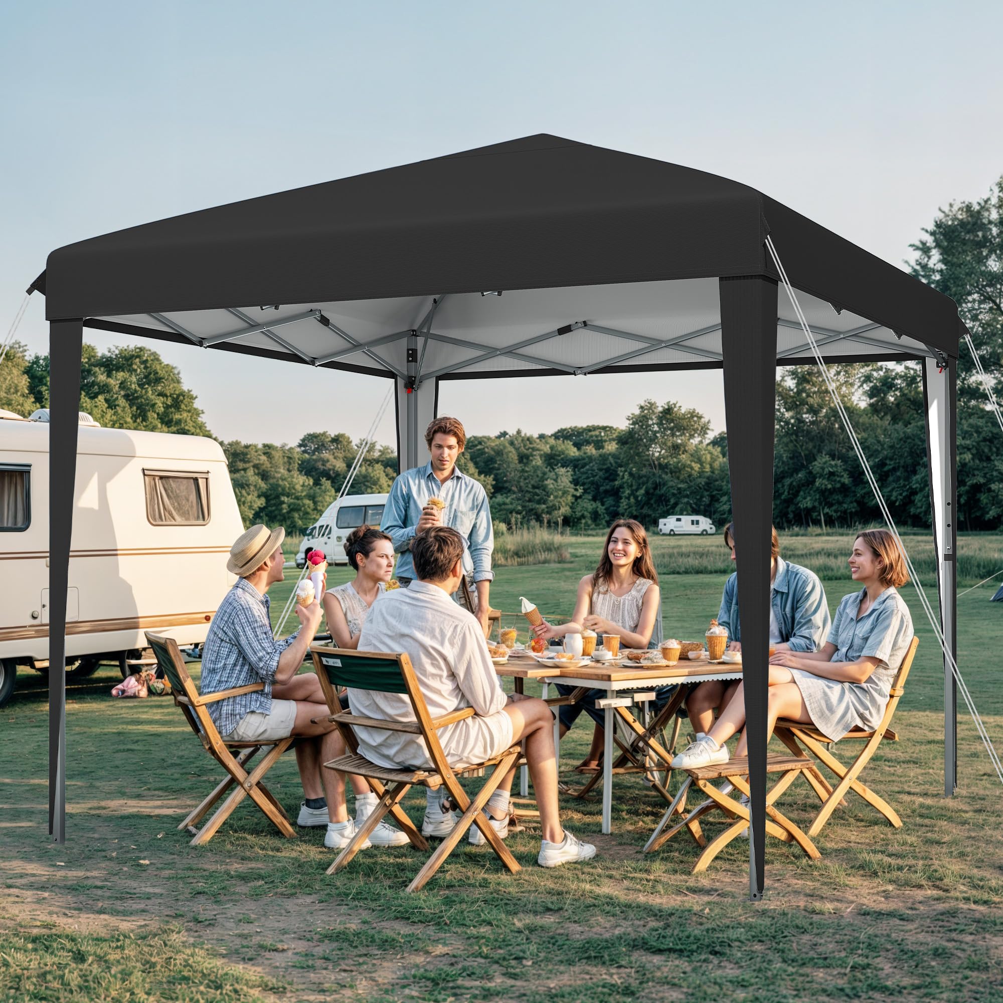 DWVO Gazebo 3 x 3 m, tenda pop-up con custodia, completamente impermeabile, pieghevole, per matrimoni, feste all'aperto, campeggio ed eventi (nero)