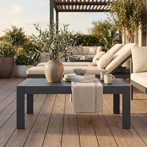 Miniatura 3 de Solaste - Mesa de café de aluminio para exterior, mesa rectangular de metal para patio todo clima, mueble para balcón, jardín, uso en interiores o