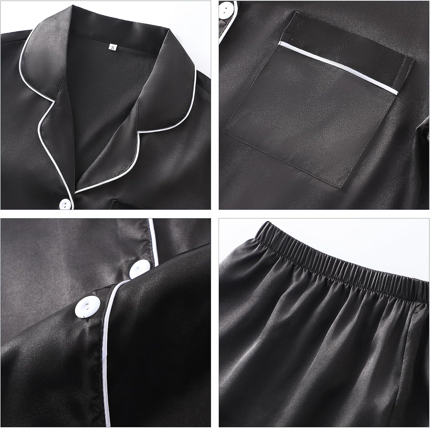 Silk Pajama Set For Women Short Sleeve 2Pcs Pj Sets Satin Pajamas Button Down Loungewear Lightweight Summer Sleepwear - Image 6