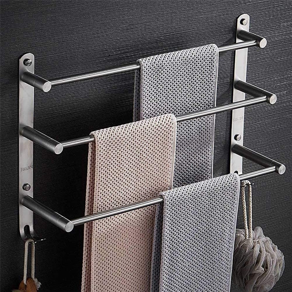 Toalleros Cromado Montado en la Pared Toallero para baño Barra de Cocina, Toallero Acero Inoxidable de Tres Capas con Ganchos Oficina del Hotel (Color: Plata Tamaño: 50 cm)