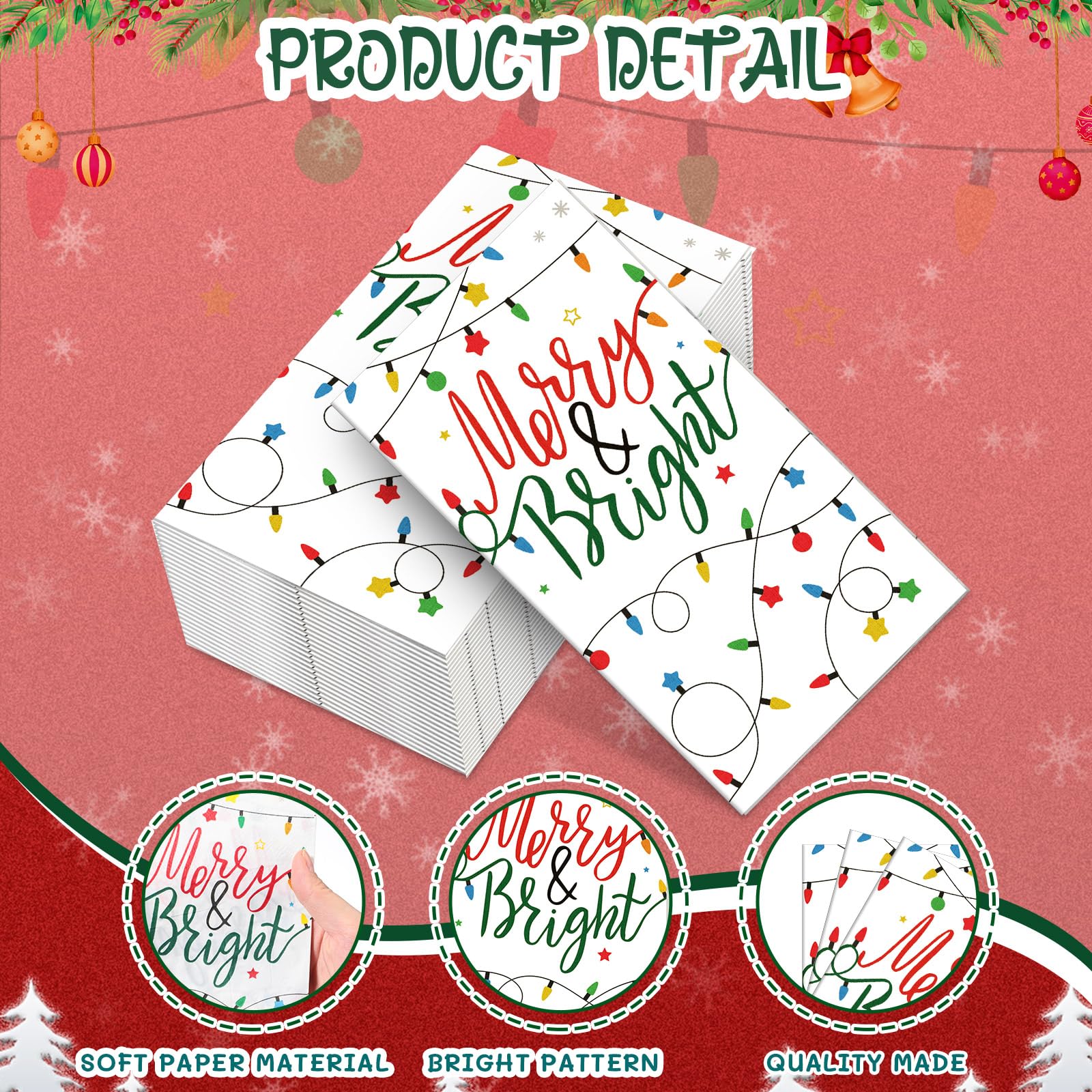 Sherr Paquete de 200 servilletas de Navidad, toallas de papel ligeras de Navidad para invitados, servilletas de baño desechables de 2 capas, toallas de mano de papel decorativas para Navidad,